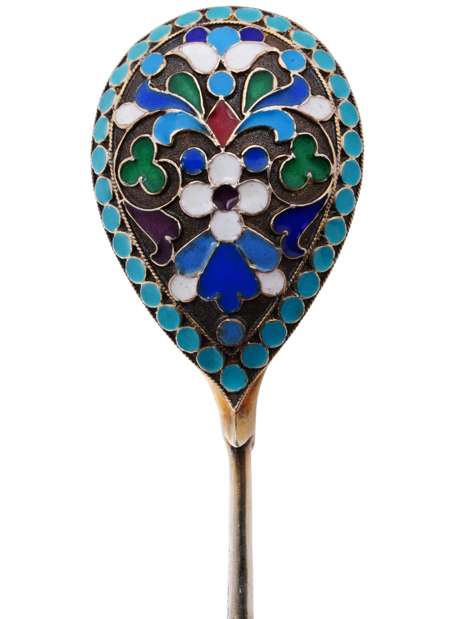 RUSSIAN GILT SILVER CLOISONNE ENAMEL SPOONS SET PIC-3