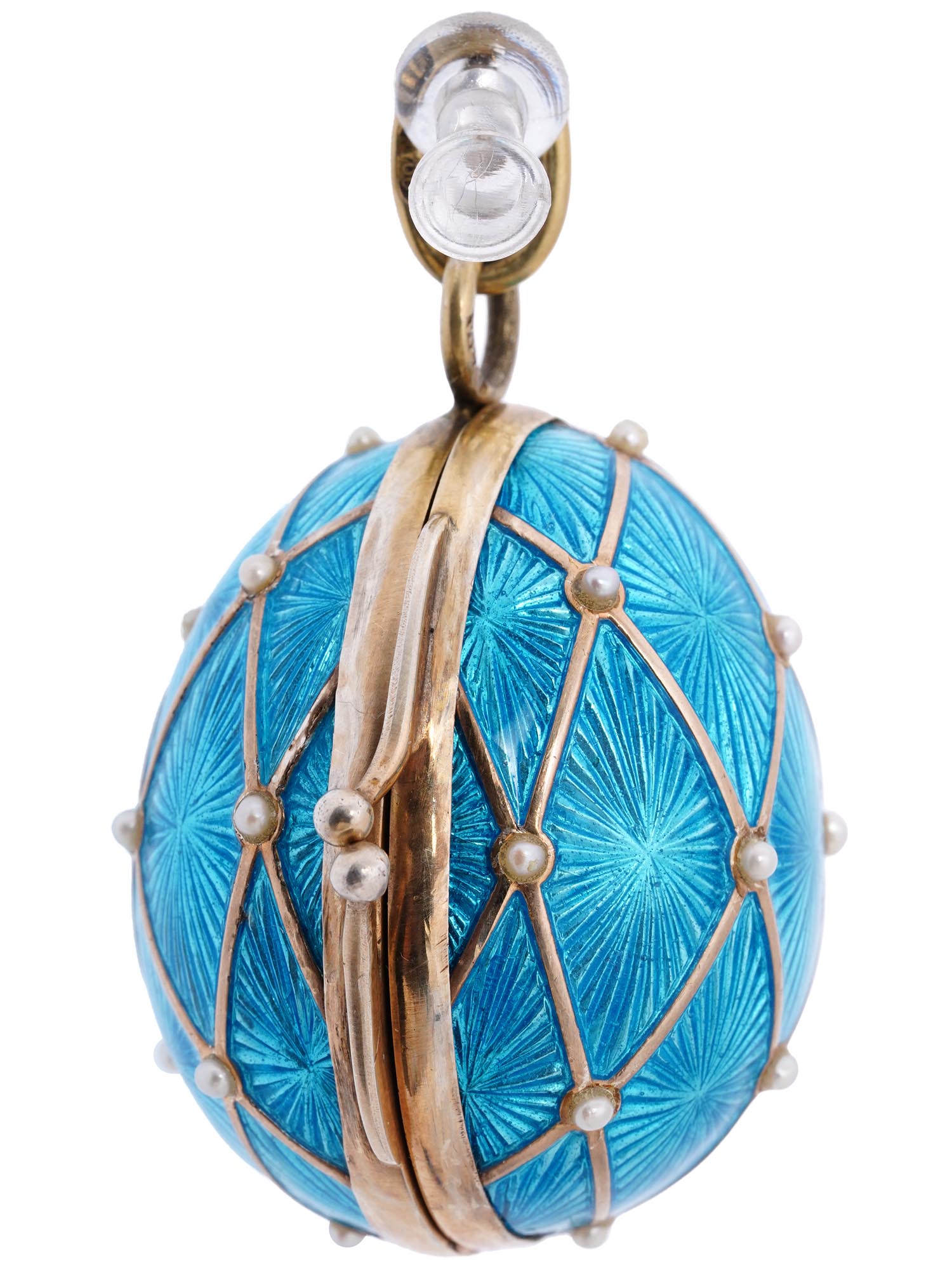 RUSSIAN SILVER ENAMEL PEARLS EGG LOCKET PENDANT PIC-2