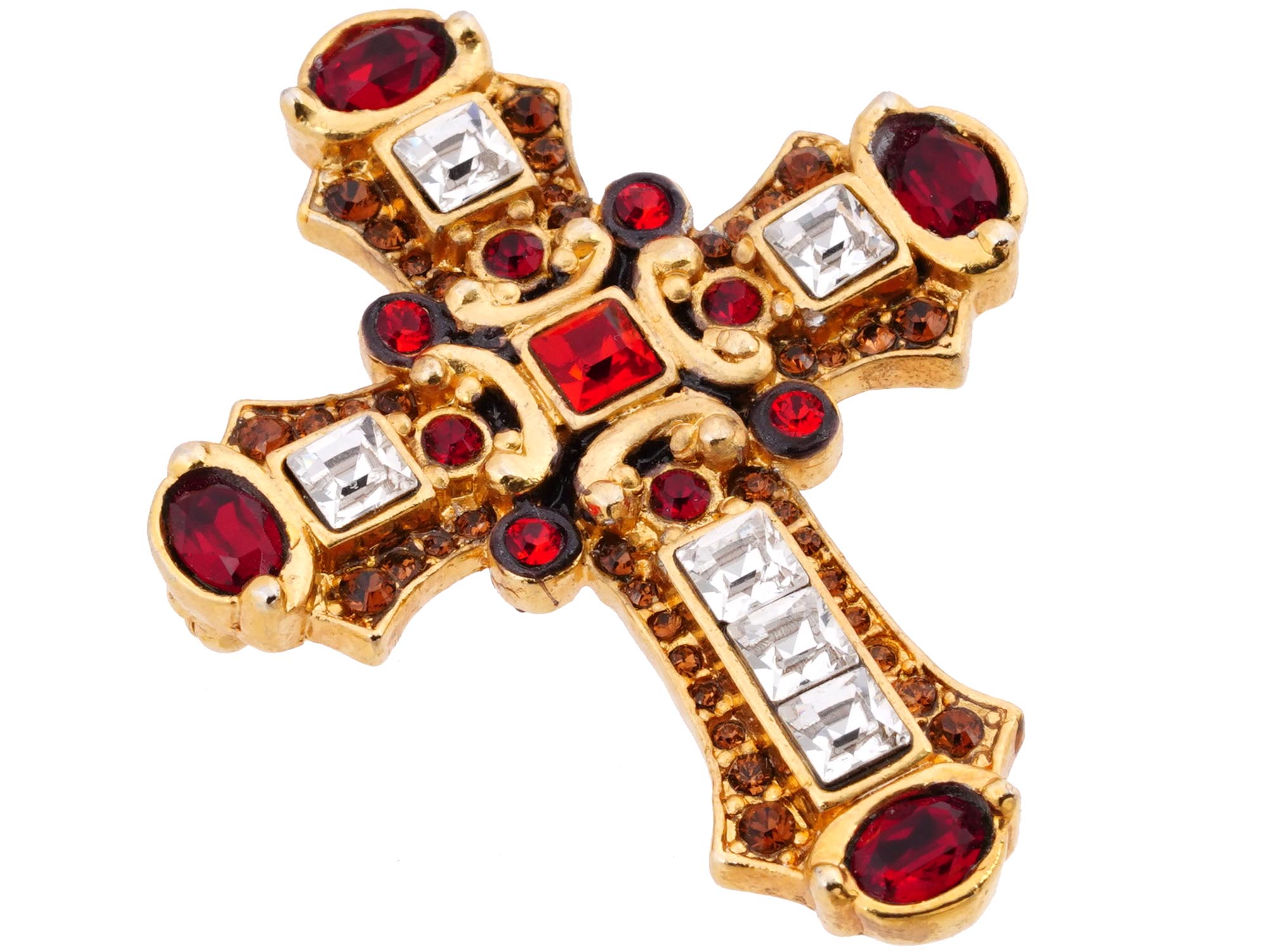 JAY STRONGWATER RED CRYSTAL CROSS BROOCH PENDANT PIC-0