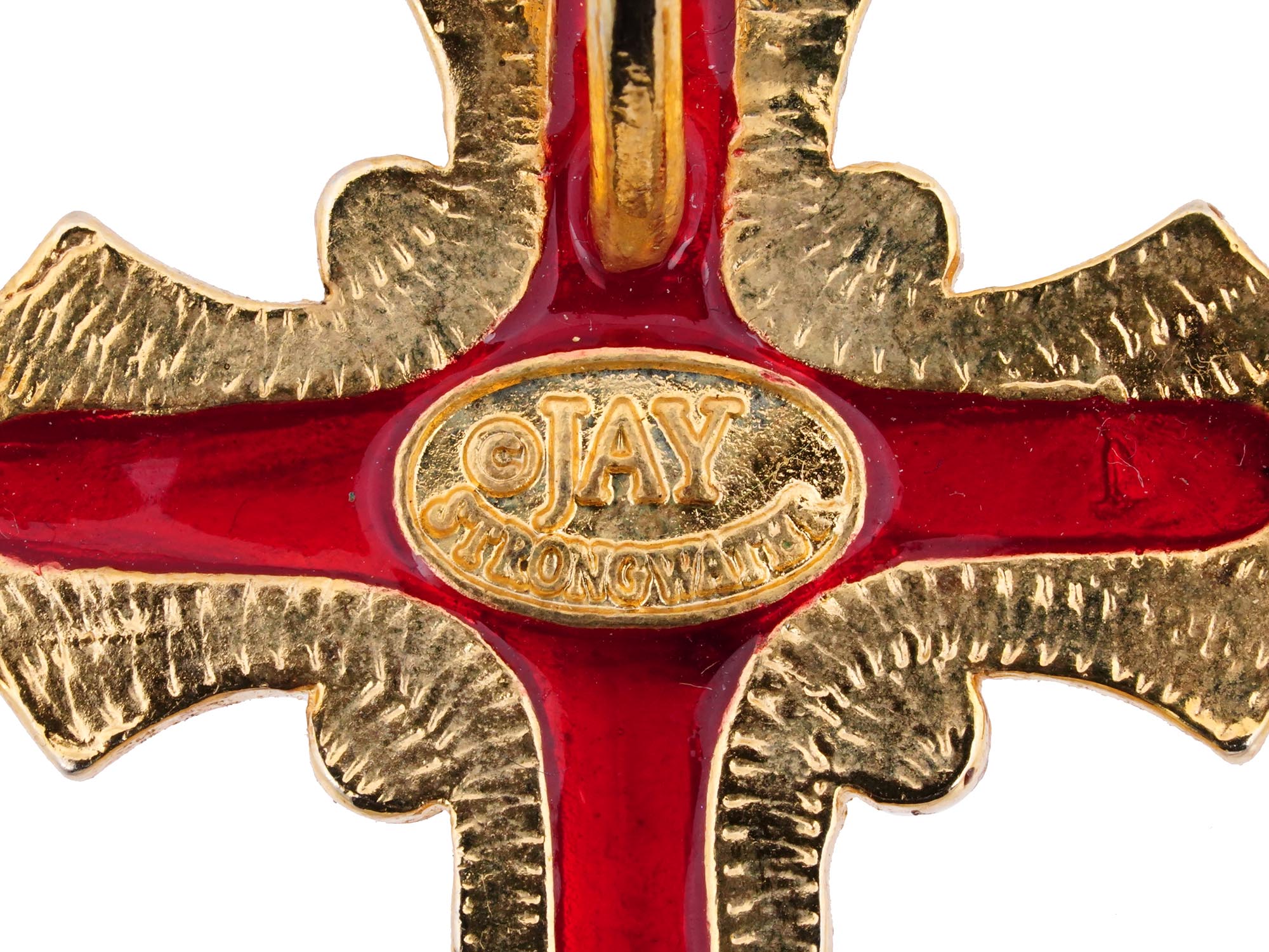 JAY STRONGWATER RED CRYSTAL CROSS BROOCH PENDANT PIC-4