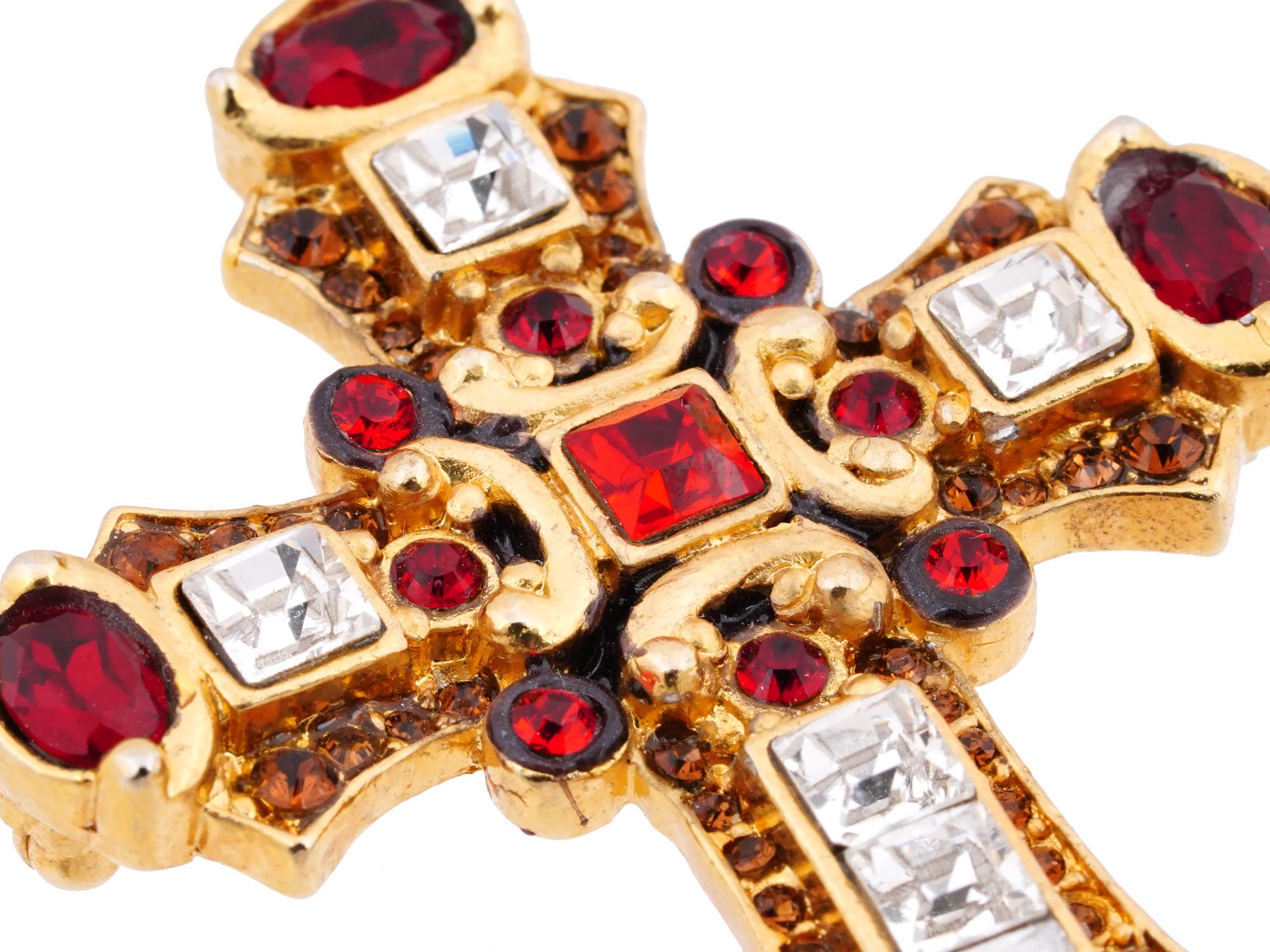JAY STRONGWATER RED CRYSTAL CROSS BROOCH PENDANT PIC-5
