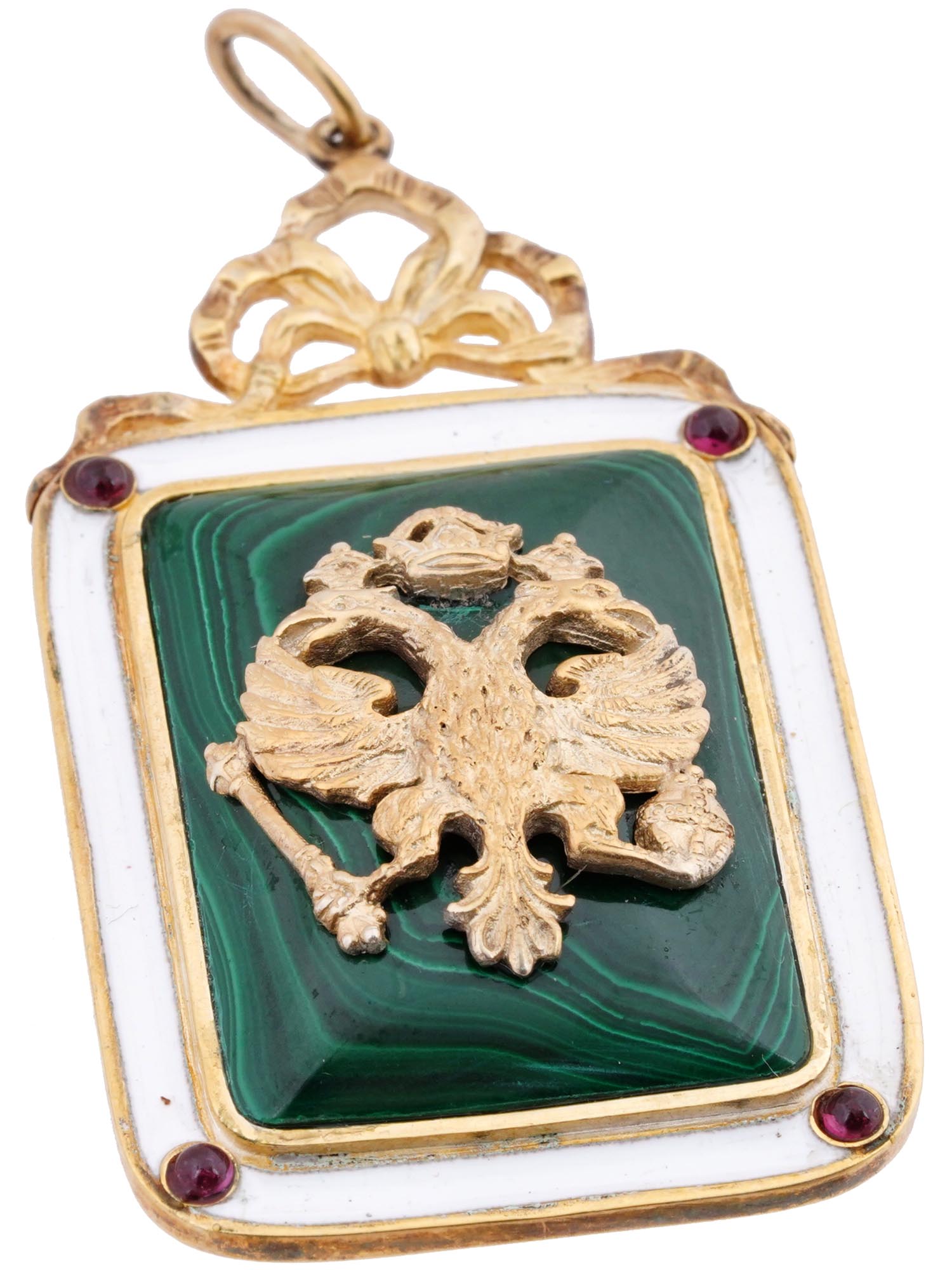 RUSSIAN SILVER ENAMEL MALACHITE GARNET PENDANT PIC-0