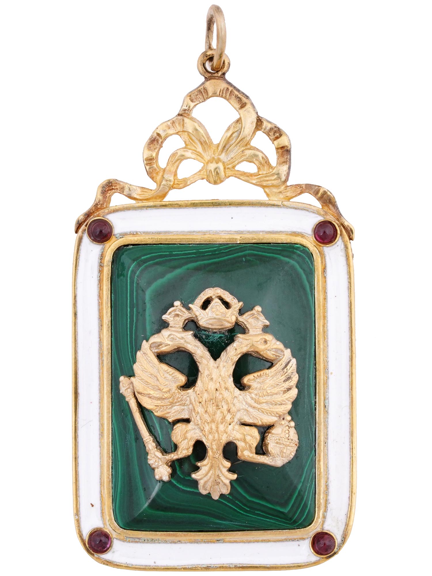 RUSSIAN SILVER ENAMEL MALACHITE GARNET PENDANT PIC-1