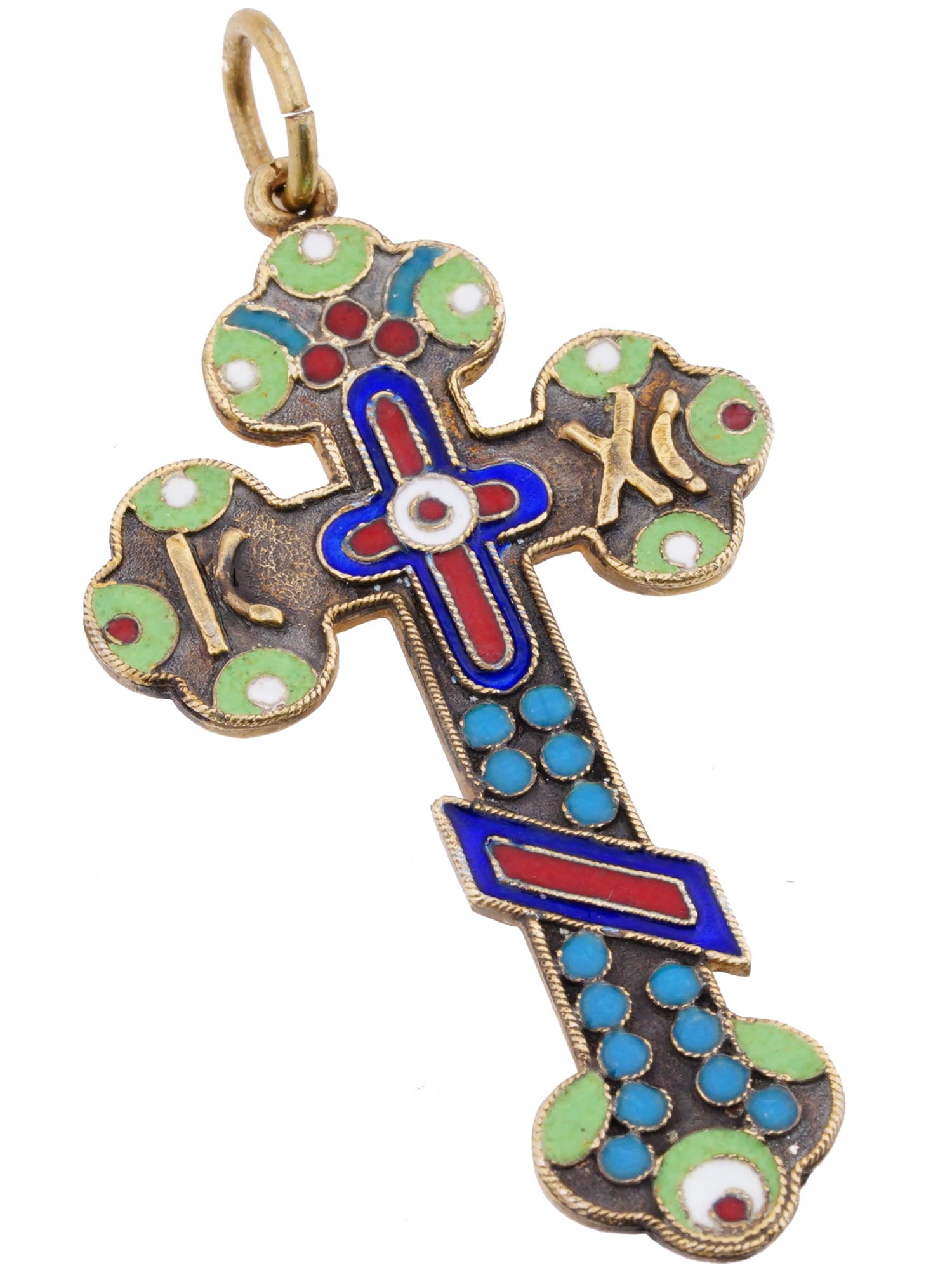 RUSSIAN GILT SILVER ENAMEL ORTHODOX CROSS PENDANT PIC-0