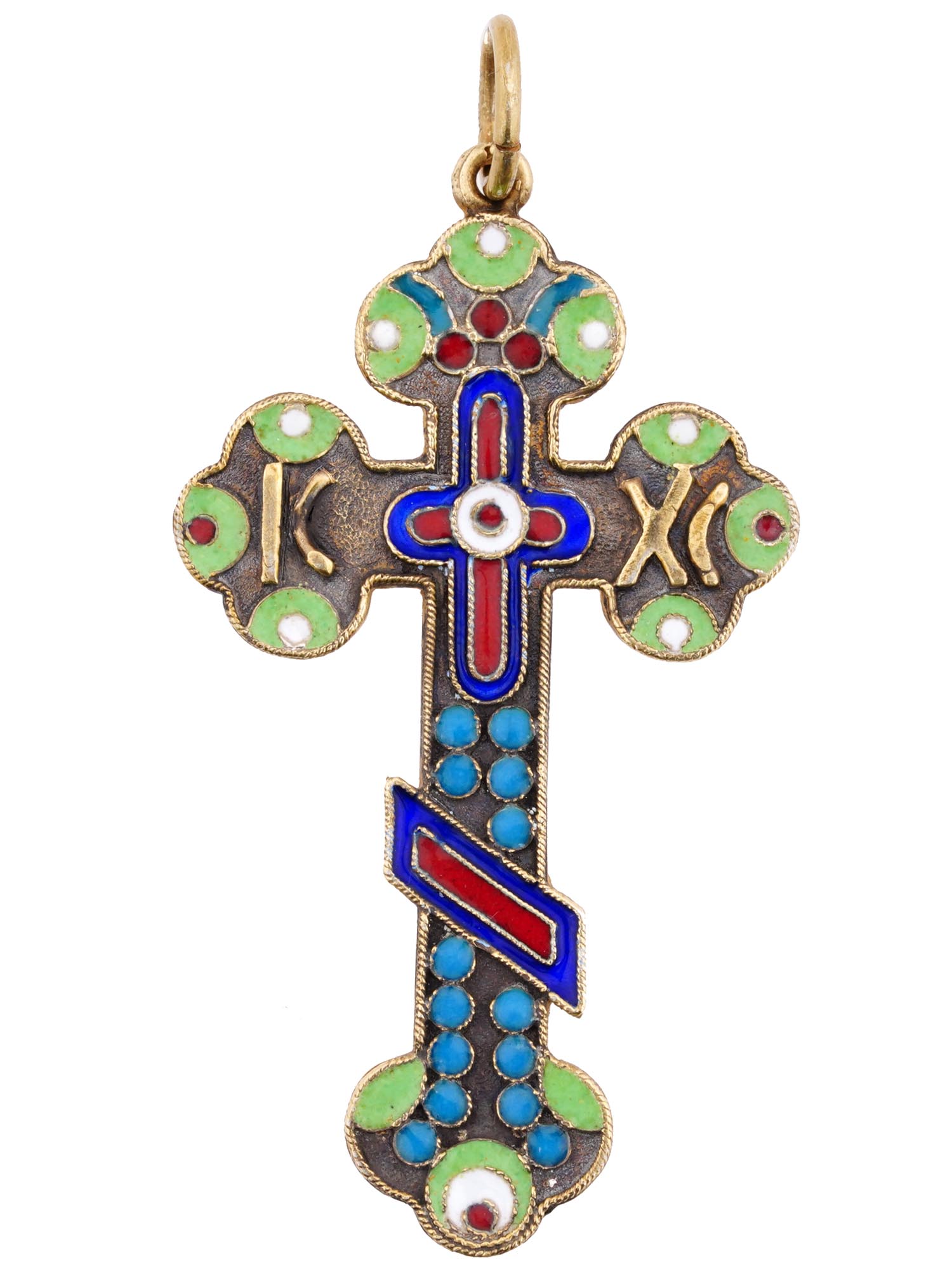 RUSSIAN GILT SILVER ENAMEL ORTHODOX CROSS PENDANT PIC-1