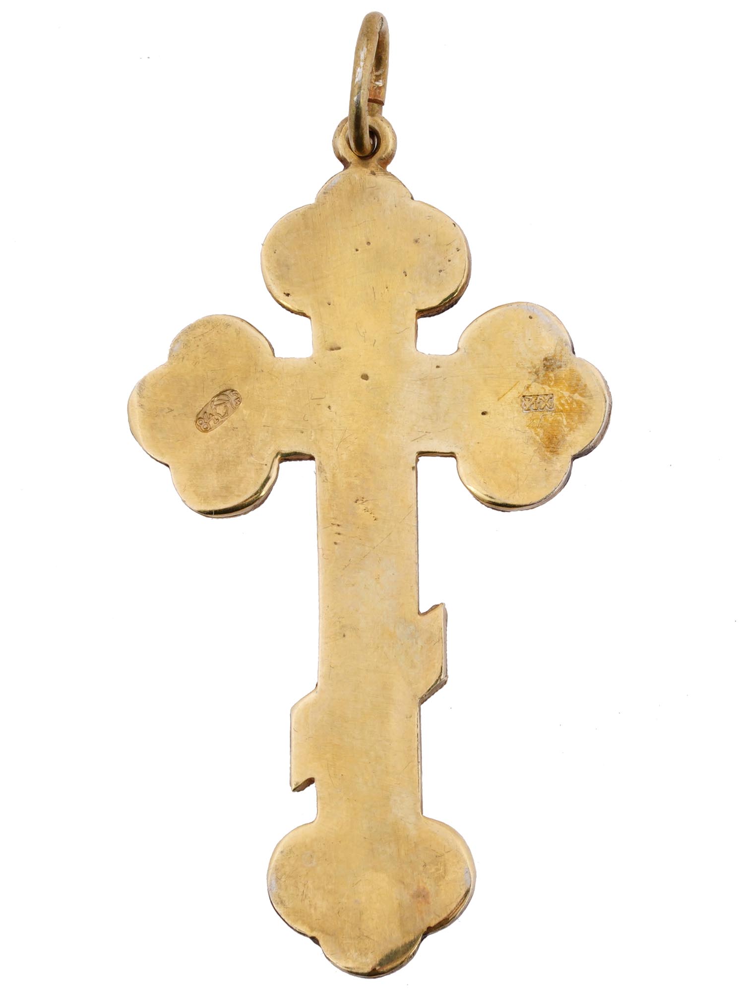 RUSSIAN GILT SILVER ENAMEL ORTHODOX CROSS PENDANT PIC-2