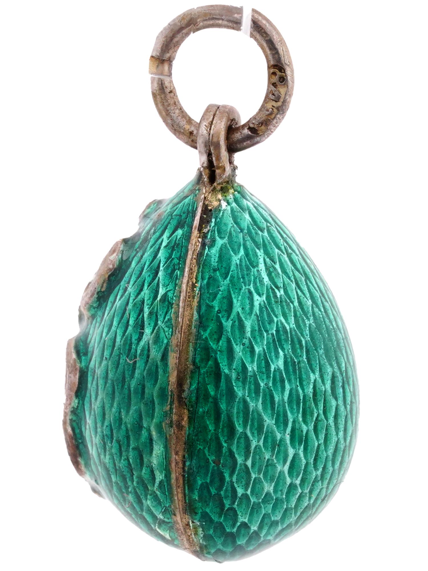 RUSSIAN GILT SILVER ENAMEL SNAKE EGG PENDANT PIC-1