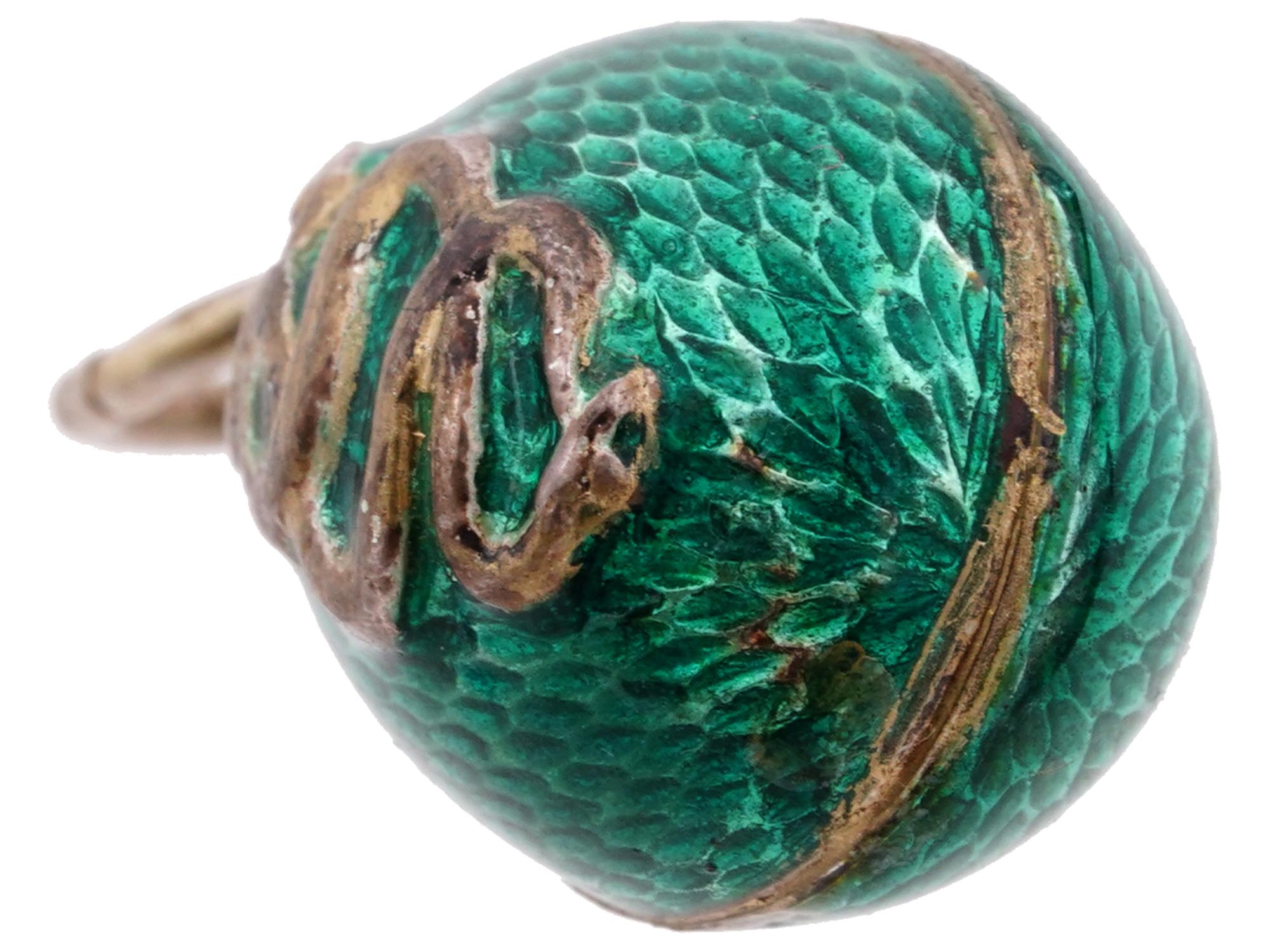 RUSSIAN GILT SILVER ENAMEL SNAKE EGG PENDANT PIC-2