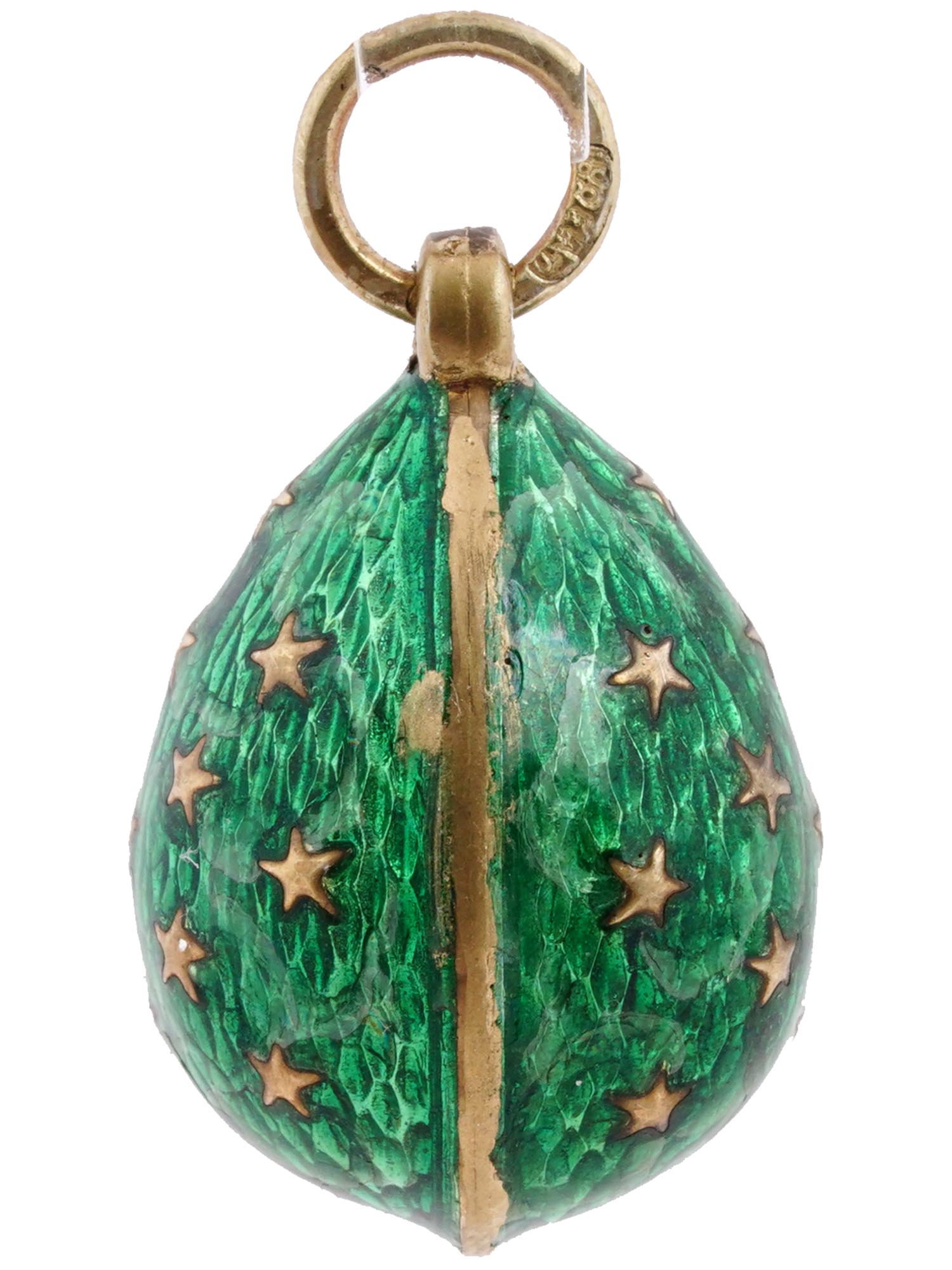 RUSSIAN SILVER GILT GUILLOCHE ENAMEL EGG PENDANT PIC-1