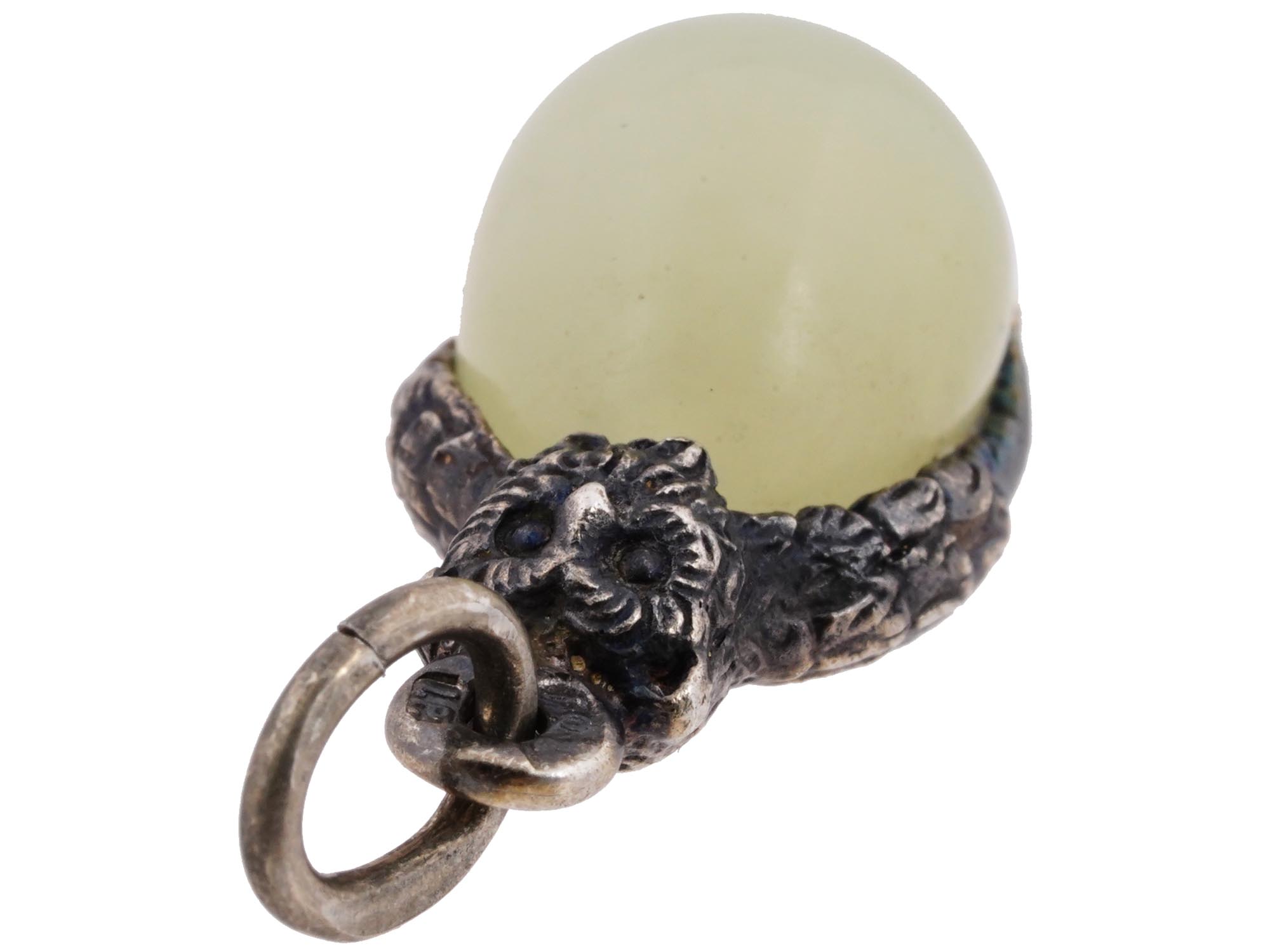 RUSSIAN 84 SILVER AND NATURAL JADE EGG PENDANT PIC-3