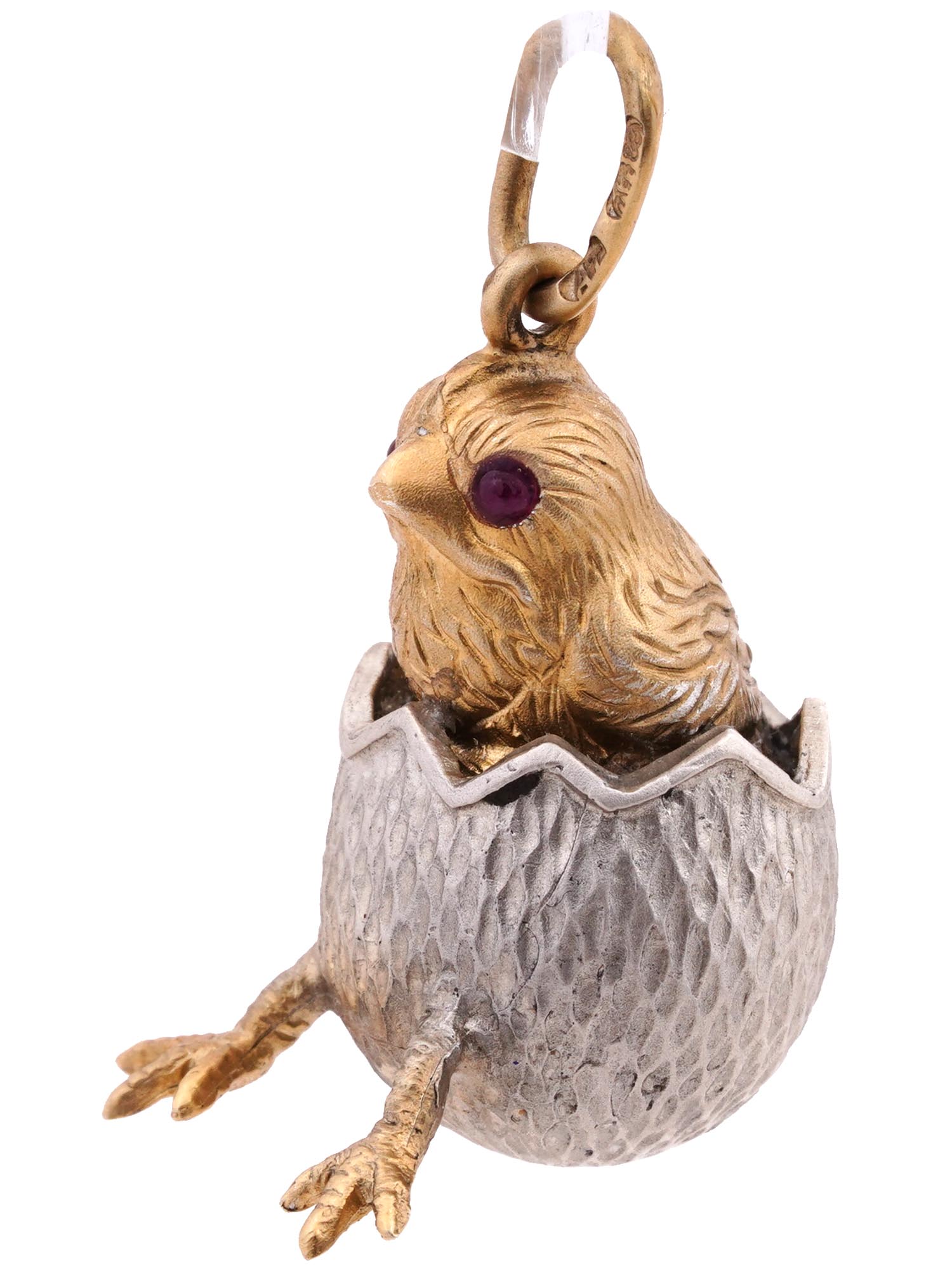 RUSSIAN GILT SILVER AND RUBY CHICKEN EGG PENDANT PIC-1