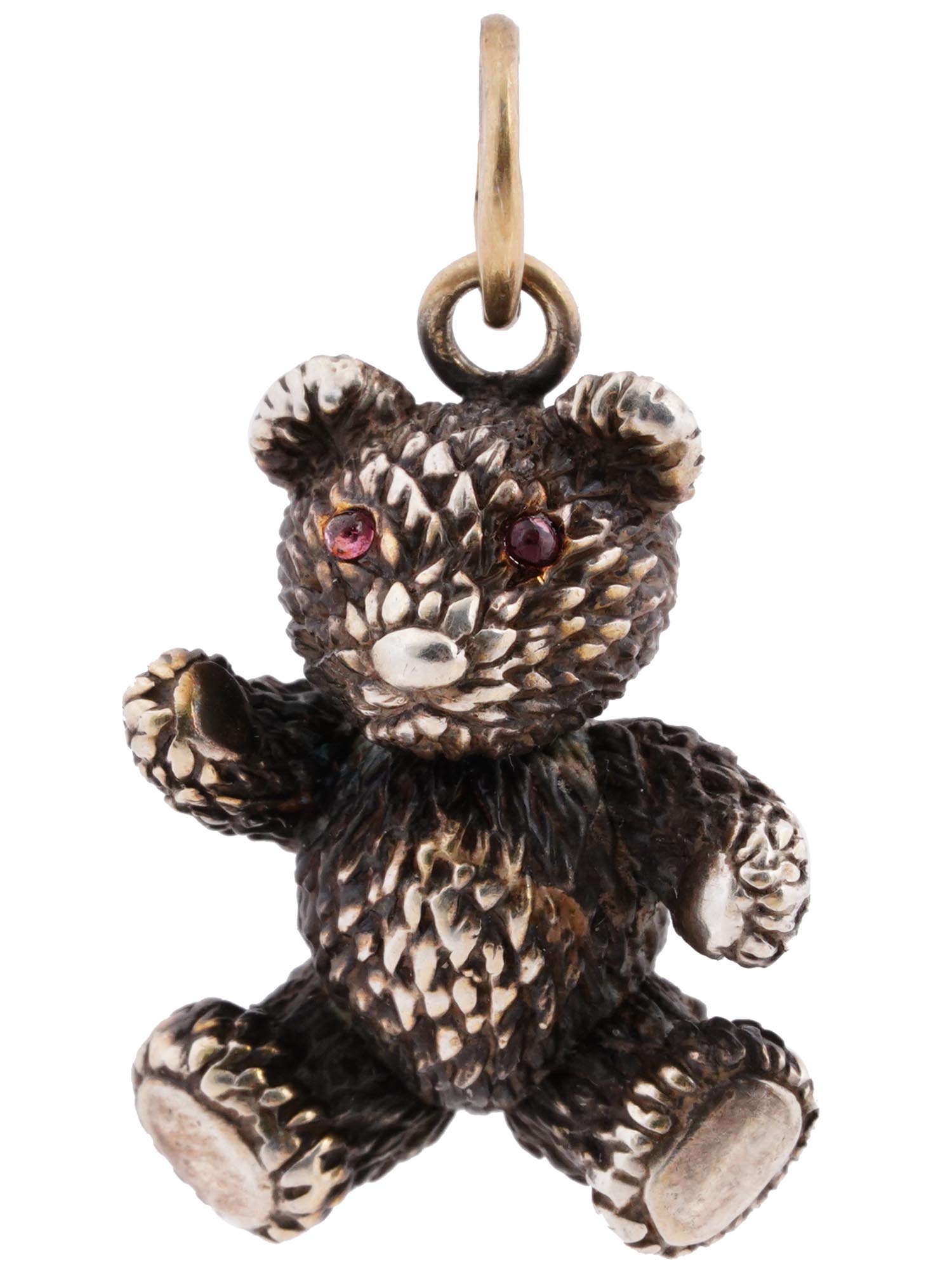 RUSSIAN SILVER GILT AND RUBY TEDDY BEAR PENDANT PIC-0