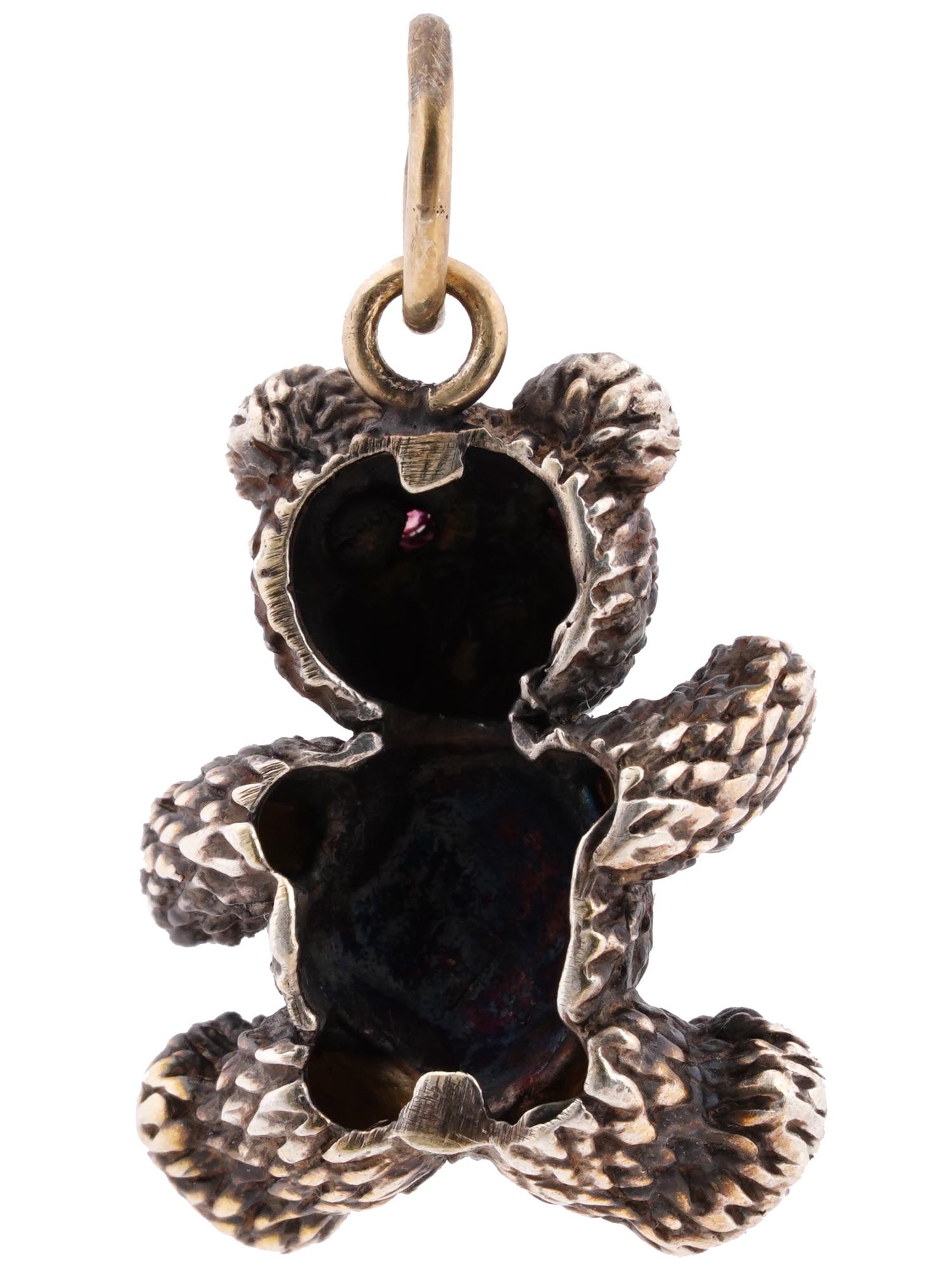 RUSSIAN SILVER GILT AND RUBY TEDDY BEAR PENDANT PIC-2