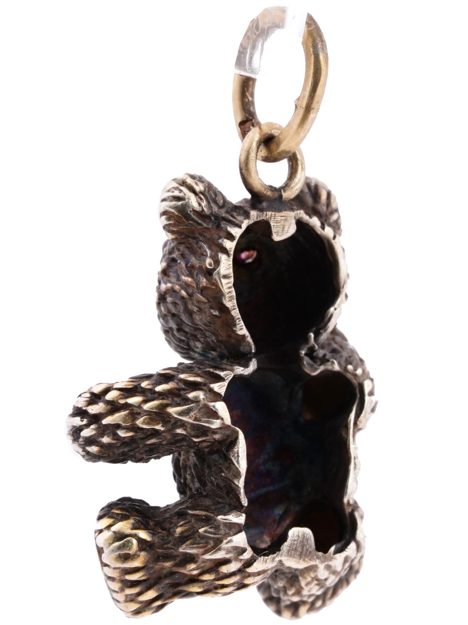 RUSSIAN SILVER GILT AND RUBY TEDDY BEAR PENDANT PIC-1