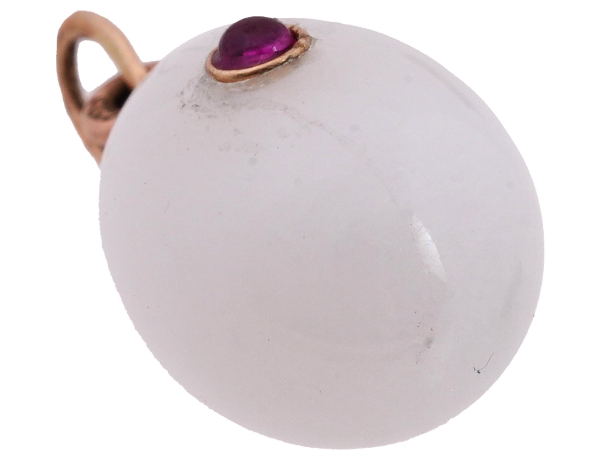 RUSSIAN WHITE JADE CARVED RUBY STONE EGG PENDANT PIC-3