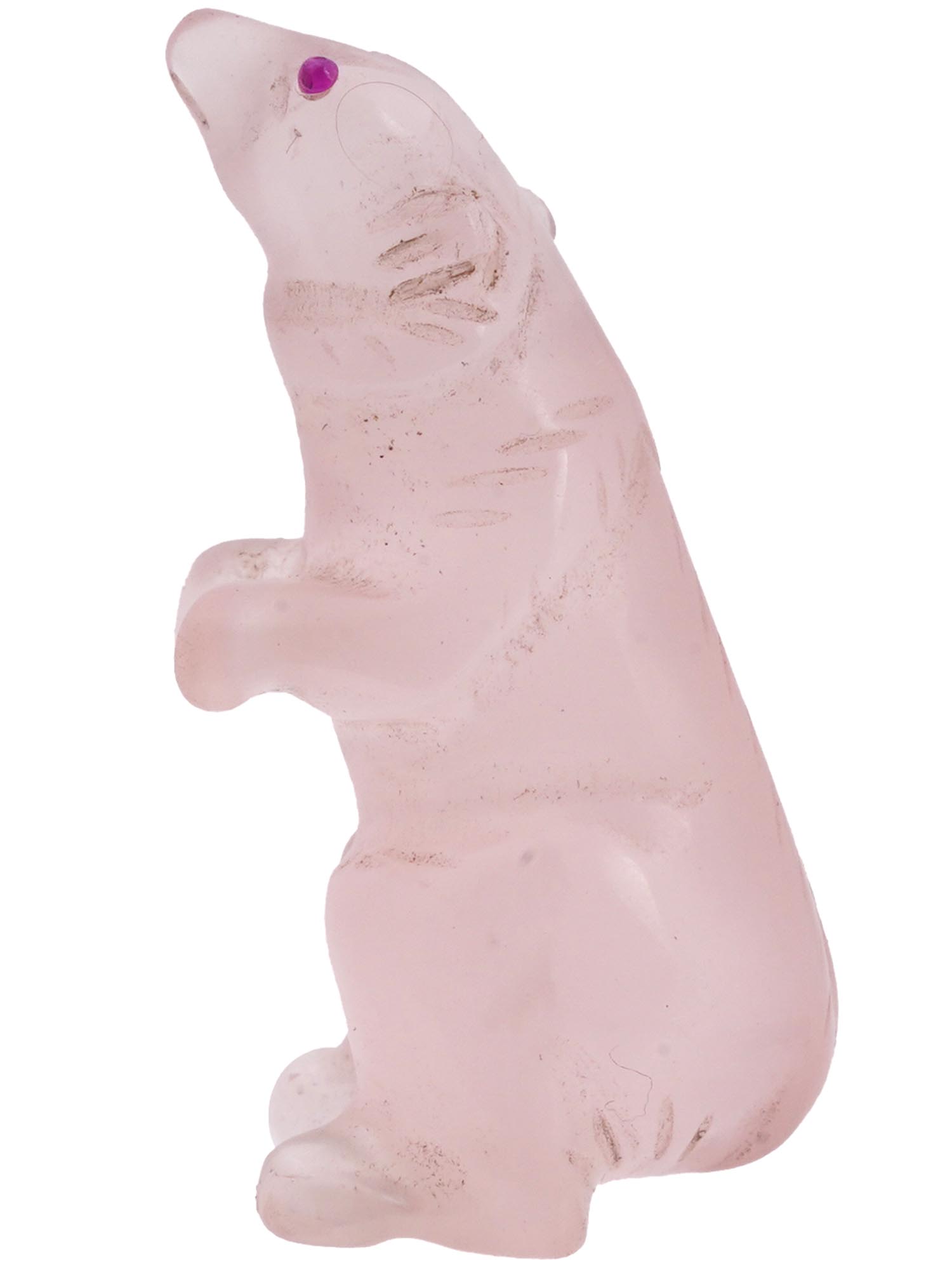 RUSSIAN CARVED ROSE QUARTZ FIGURE OF A POLAR BEAR PIC-2