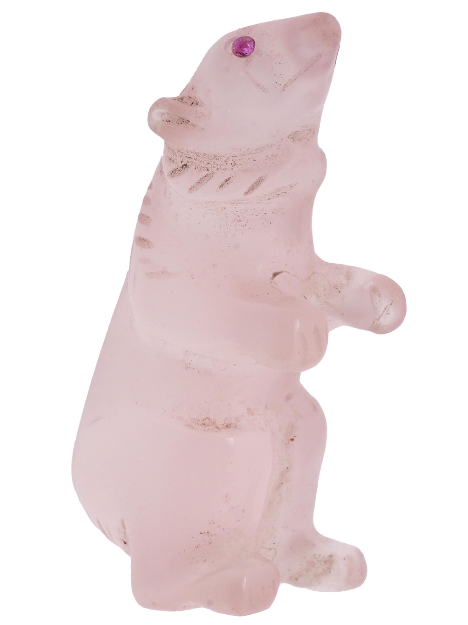 RUSSIAN CARVED ROSE QUARTZ FIGURE OF A POLAR BEAR PIC-0