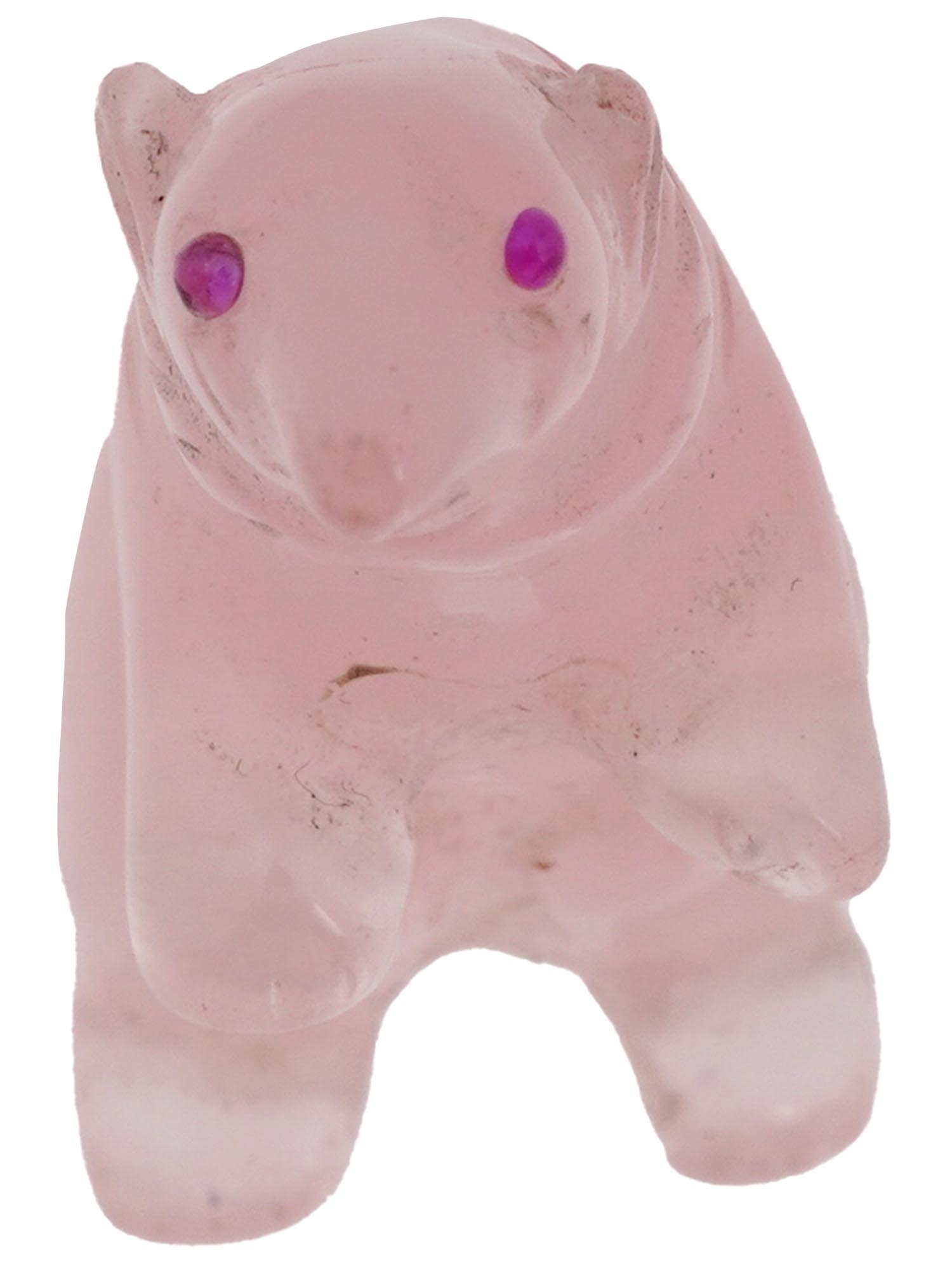 RUSSIAN CARVED ROSE QUARTZ FIGURE OF A POLAR BEAR PIC-5