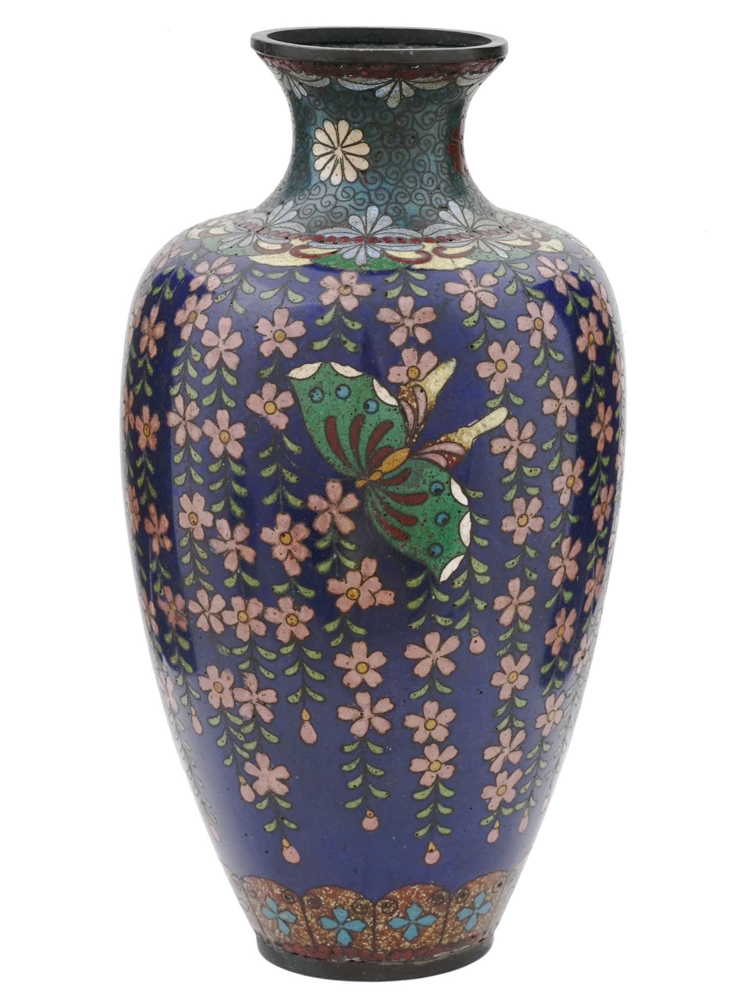 JAPANESE FLORAL CLOISONNE ENAMEL GOLDSTONE VASES PIC-5