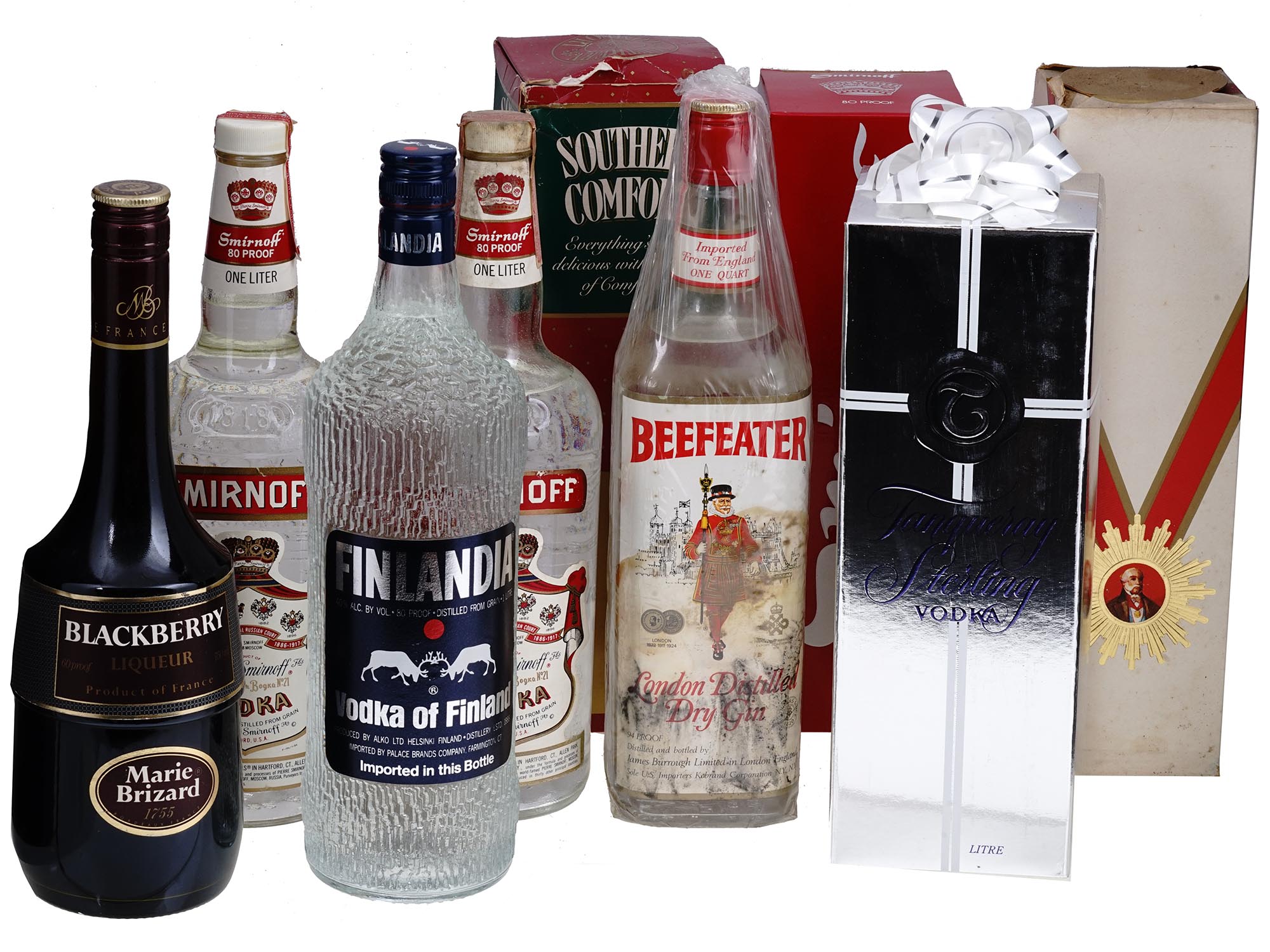 BEEFEATER SMIRNOFF FINLANDIA LIQUEUR BOTTLES IOB PIC-0