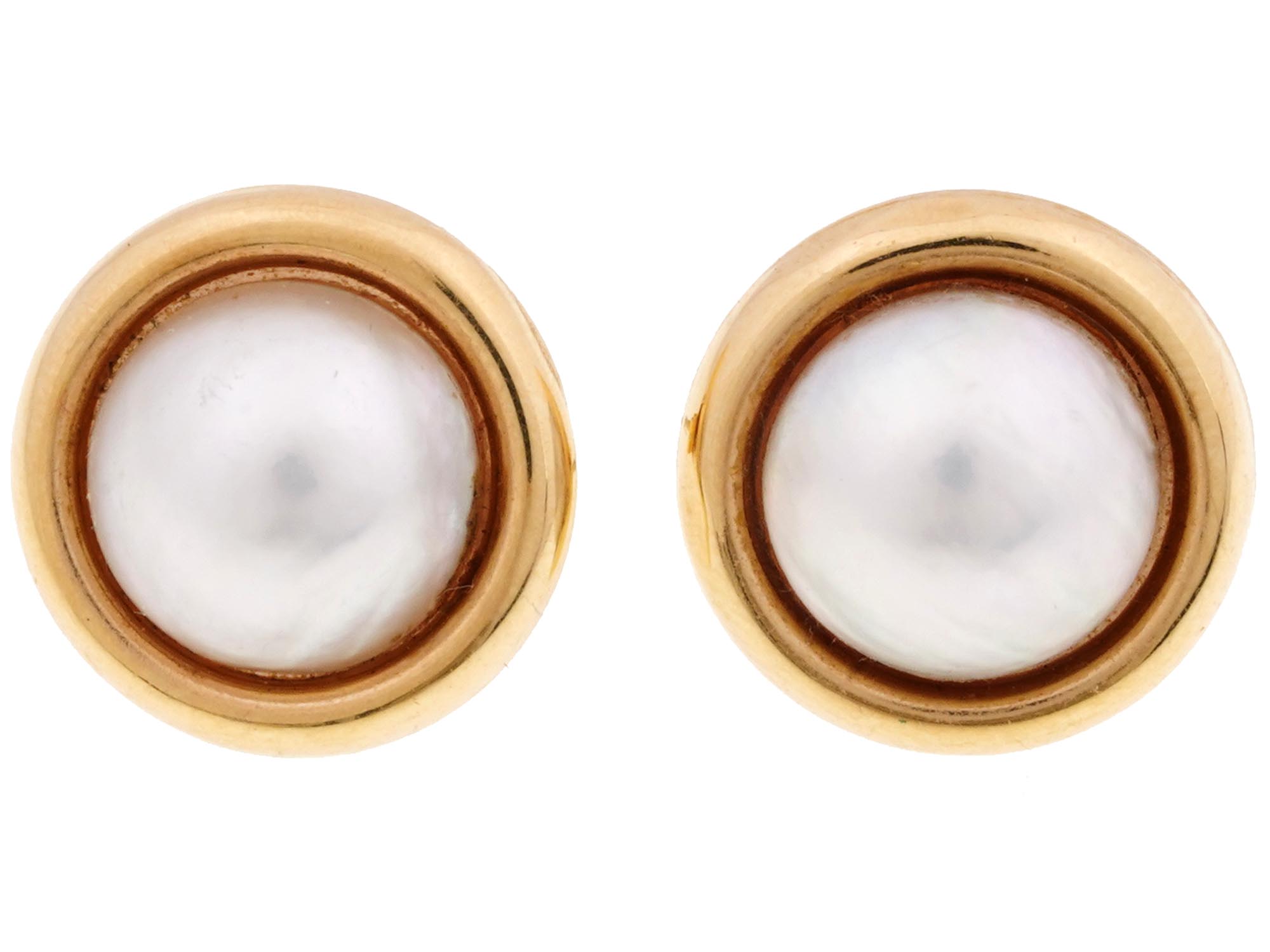 VINTAGE 18K GOLD AND CULTURED PEARL STUD EARRINGS PIC-1