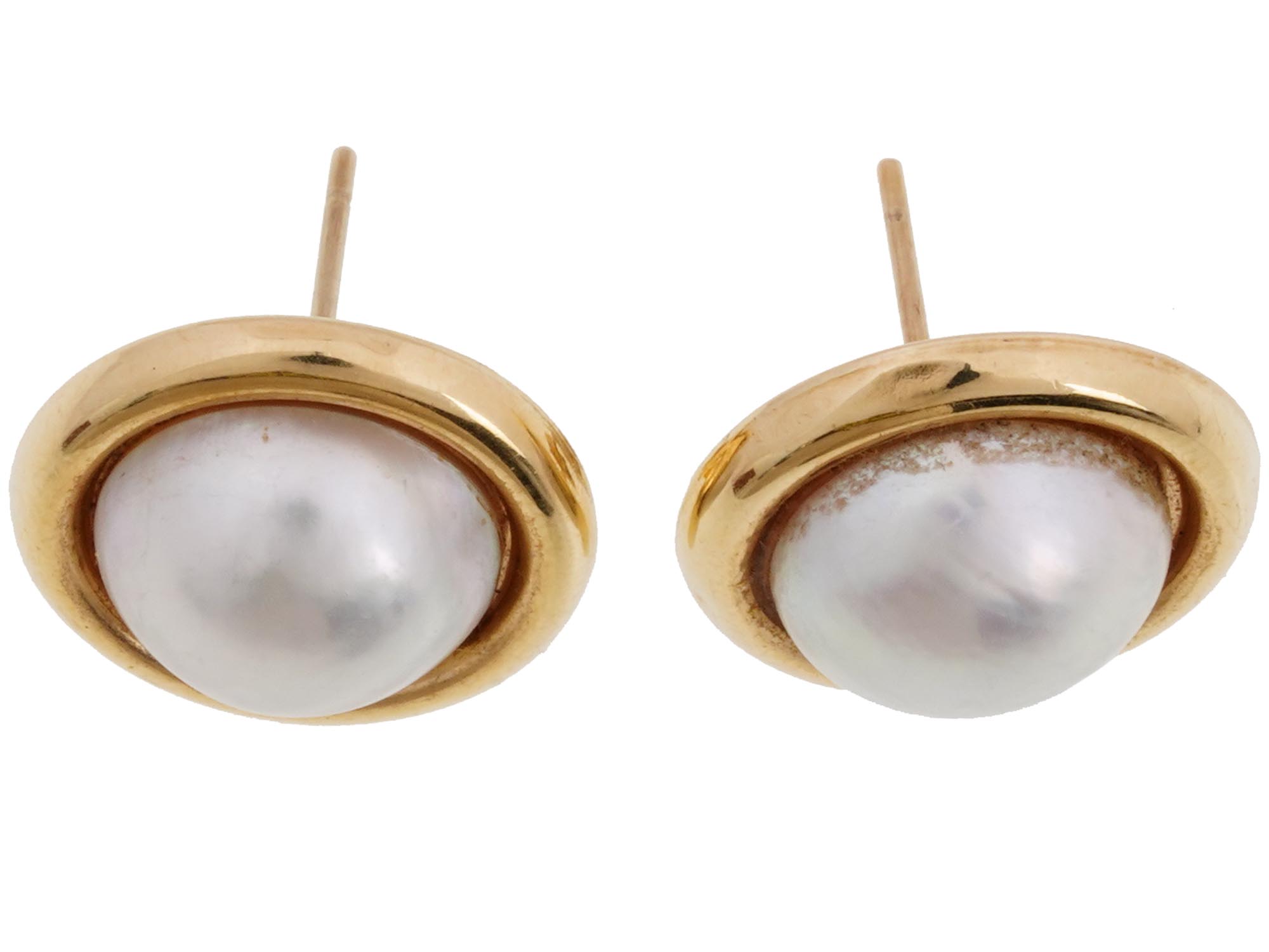 VINTAGE 18K GOLD AND CULTURED PEARL STUD EARRINGS PIC-2
