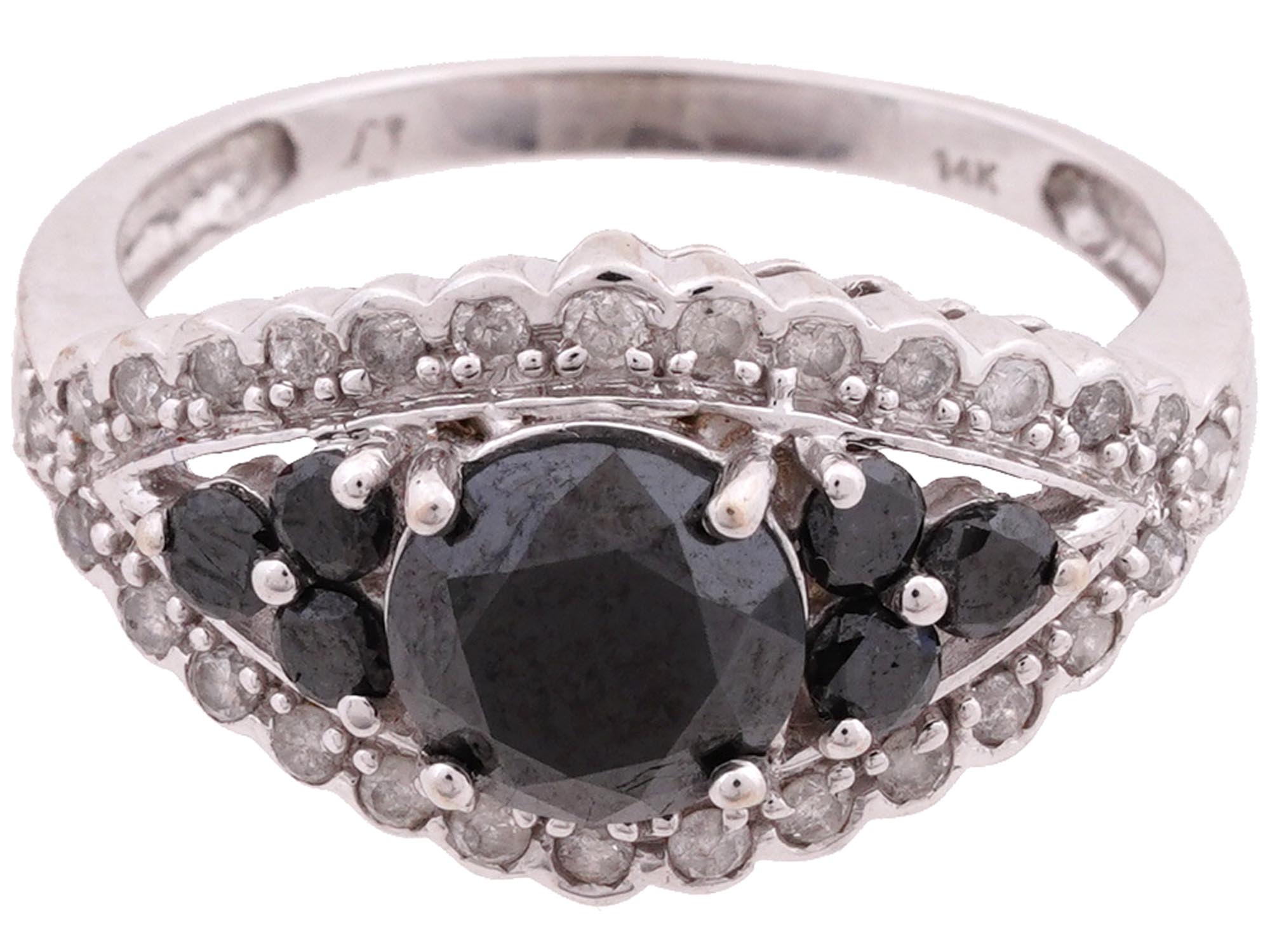 14K WHITE GOLD RING W BLACK CUBIC ZIRCONIA STONES PIC-1