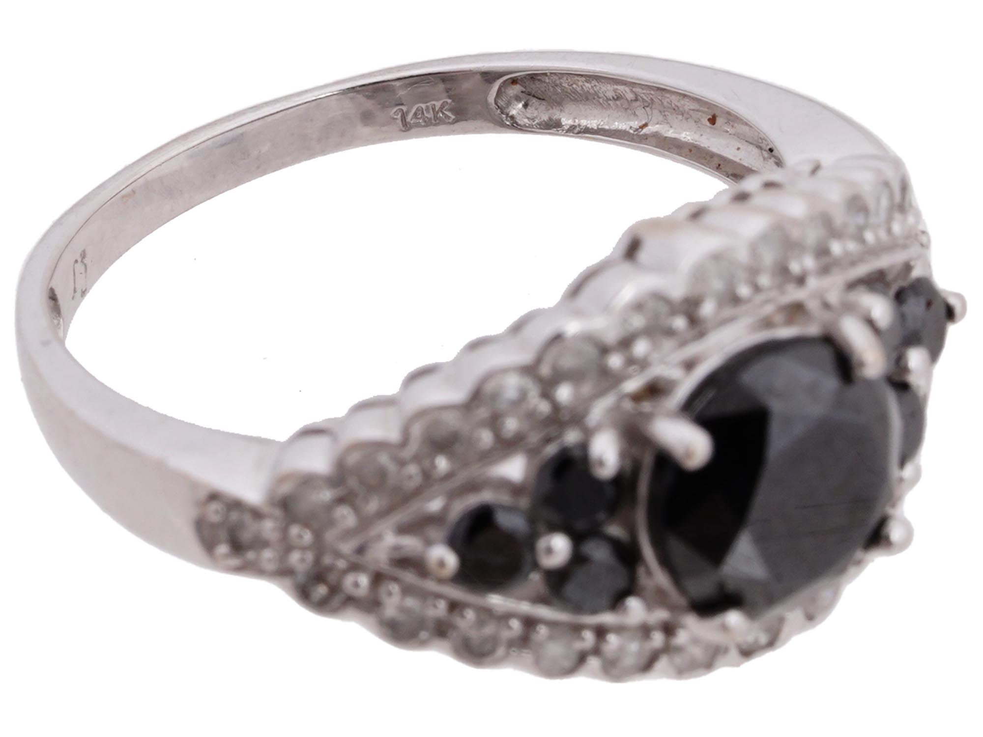 14K WHITE GOLD RING W BLACK CUBIC ZIRCONIA STONES PIC-6