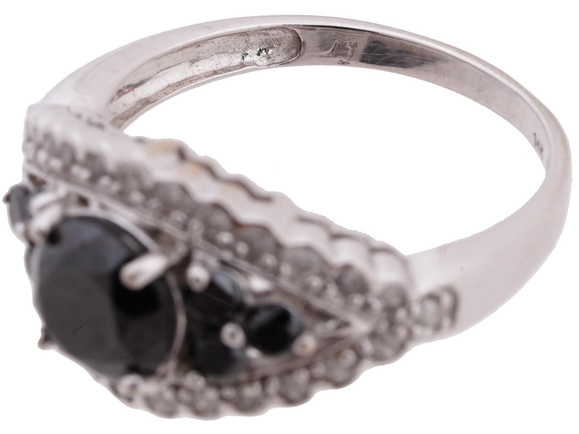 14K WHITE GOLD RING W BLACK CUBIC ZIRCONIA STONES PIC-2