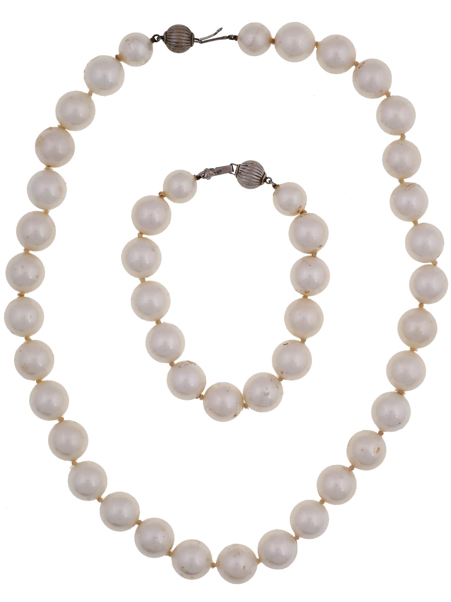 VINTAGE CULTURED PEARL NECKLACE AND BRACELET SET PIC-1