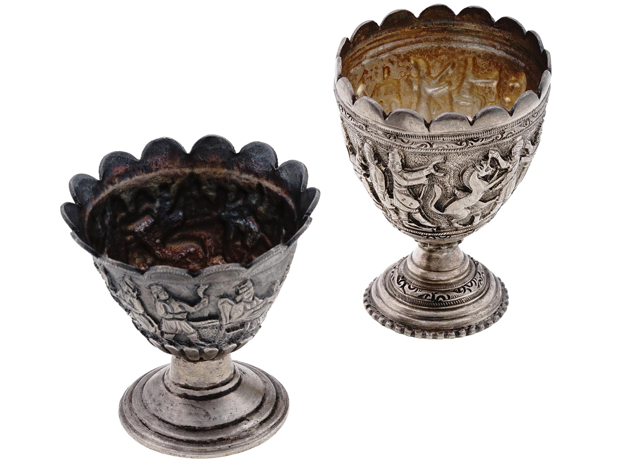 ANTIQUE PERSIAN QAJAR STERLING SILVER EGG CUPS PIC-0