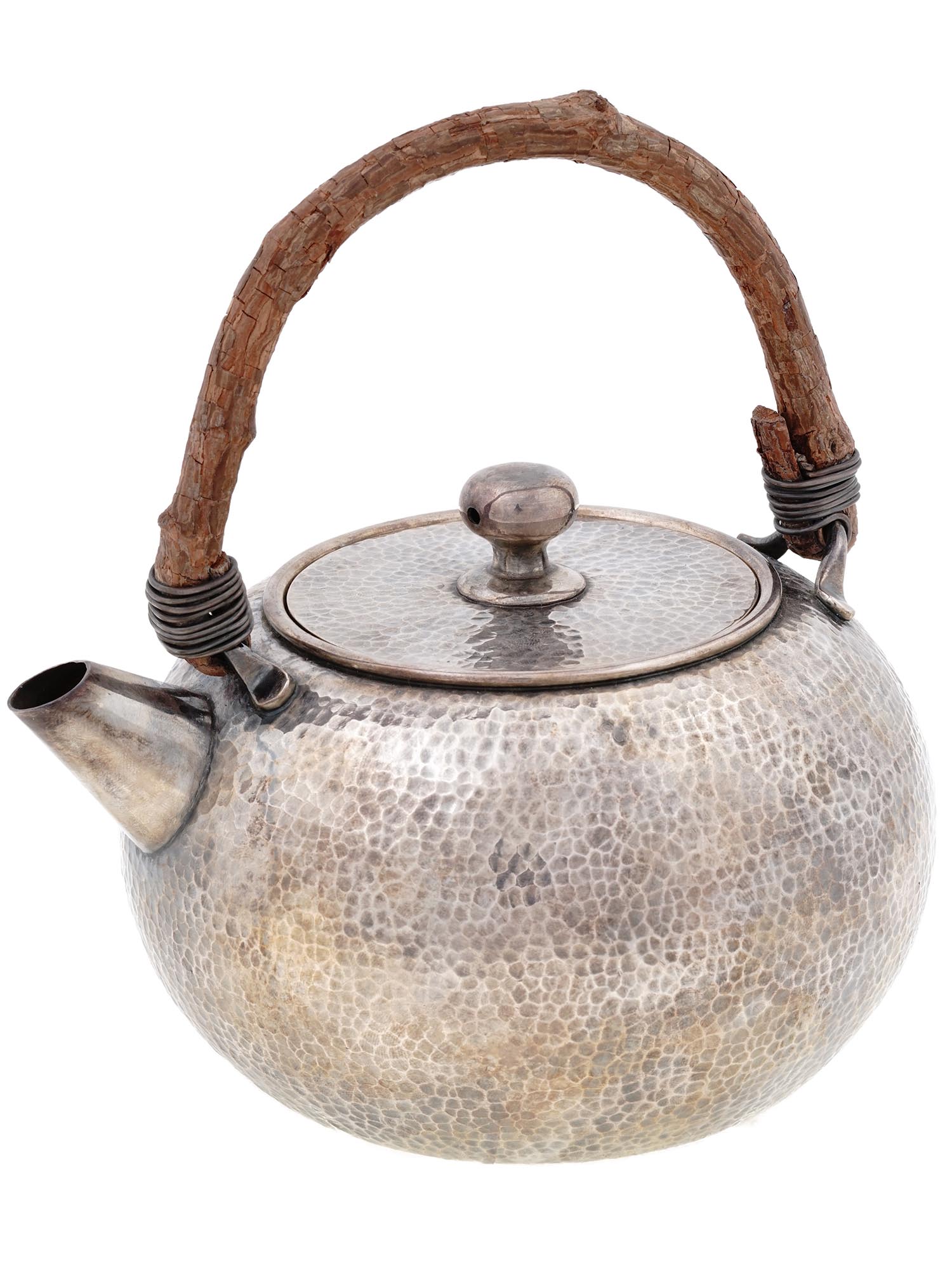 VINTAGE JAPANESE SILVER HAMMERED LIDDED TEAPOT PIC-0