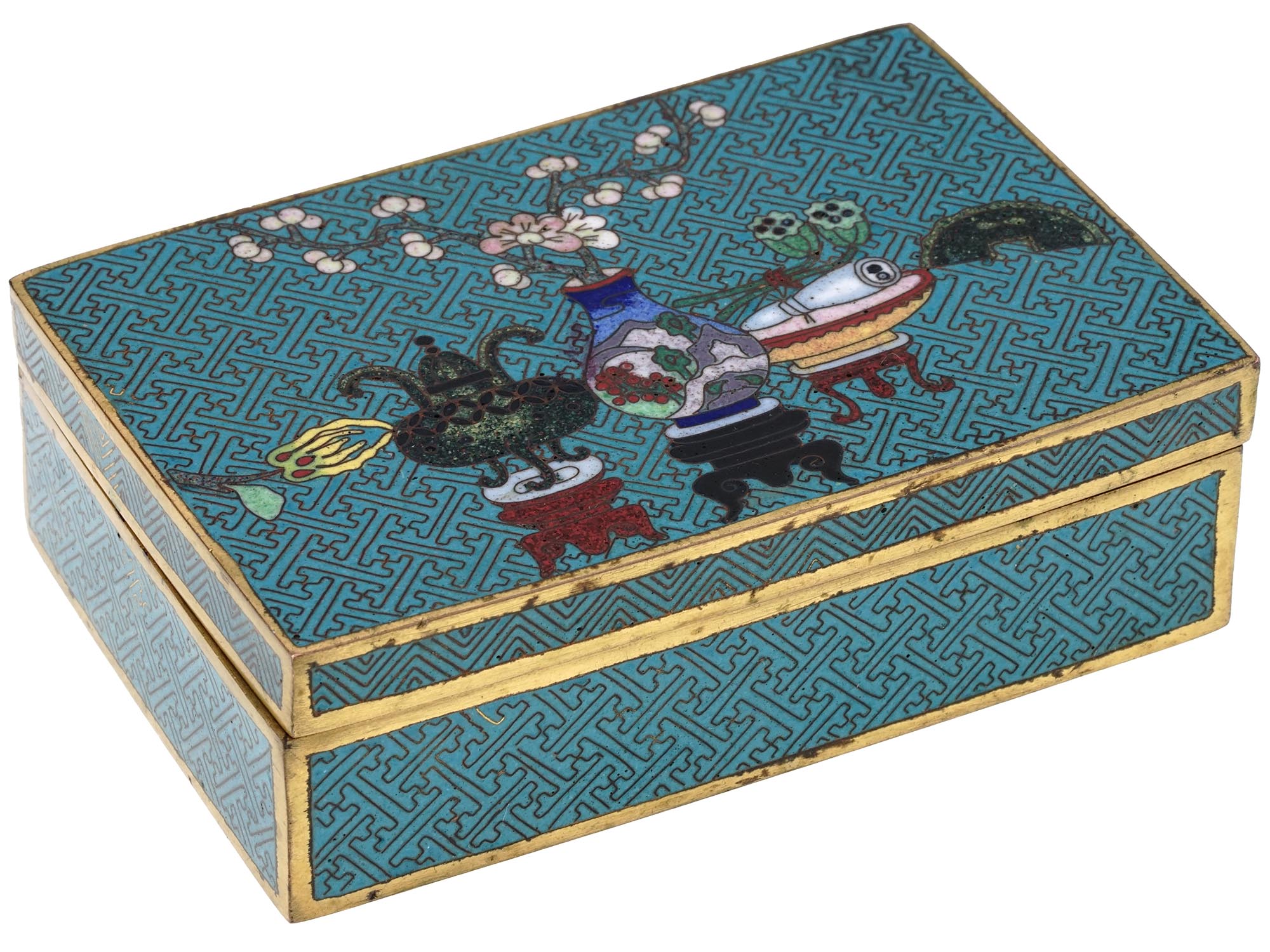 ANTIQUE MEIJI JAPAN BRONZE CLOISONNE ENAMEL BOX PIC-0