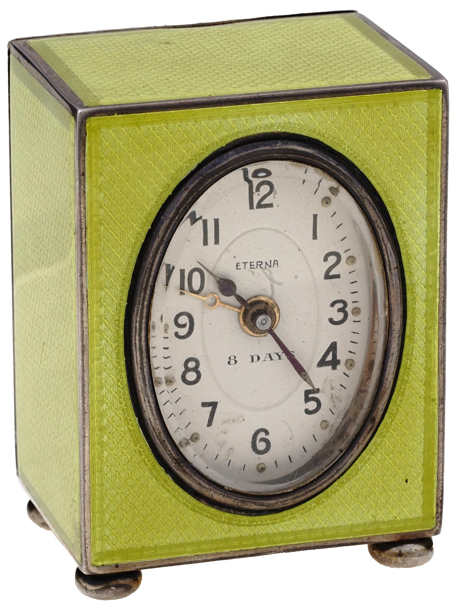 ETERNA ART DECO SILVER ENAMEL TRAVEL CLOCK IOB PIC-1