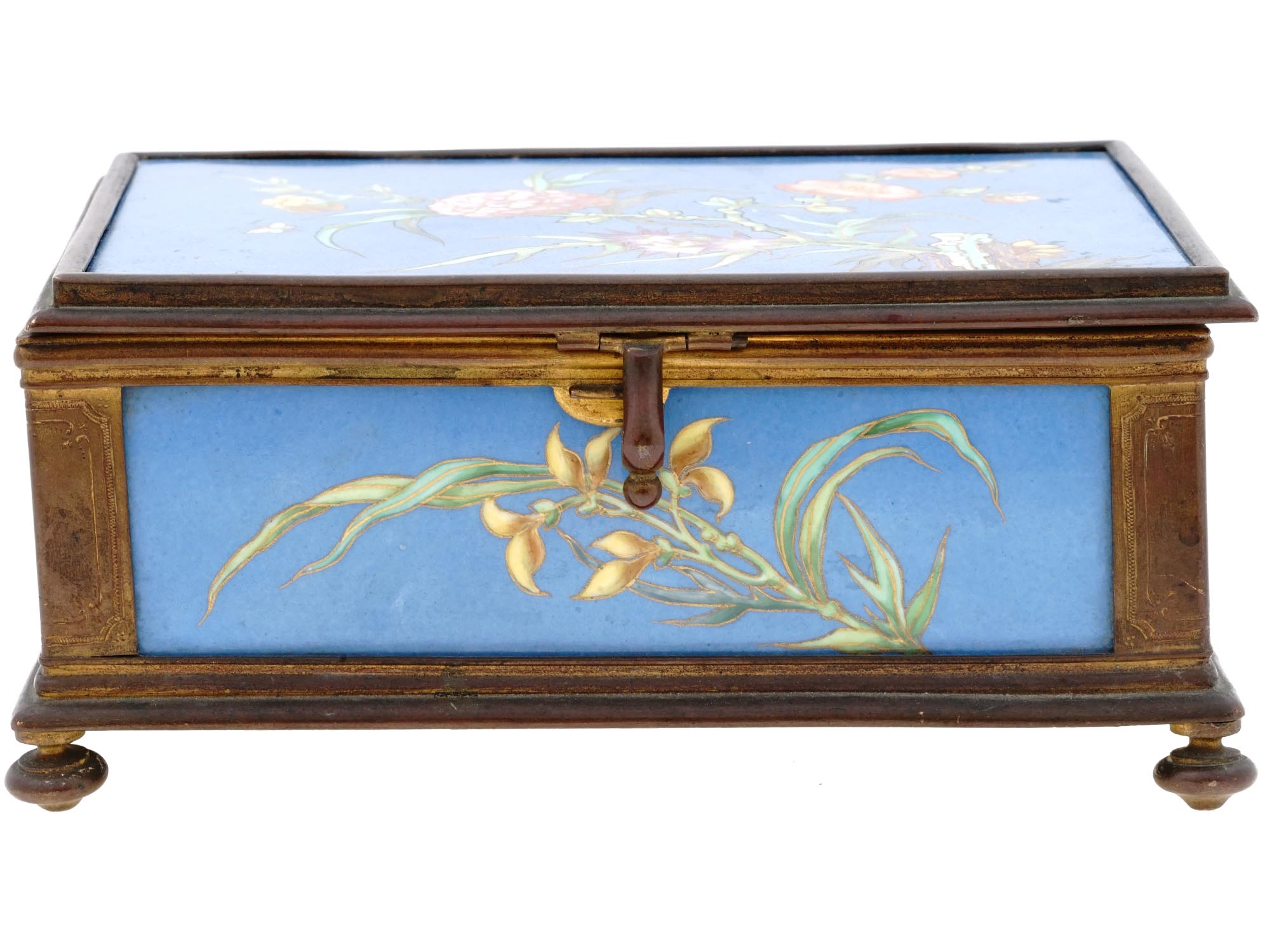 ANTIQUE MEIJI JAPAN CLOISONNE BOX BLUE BACKGROUND PIC-2