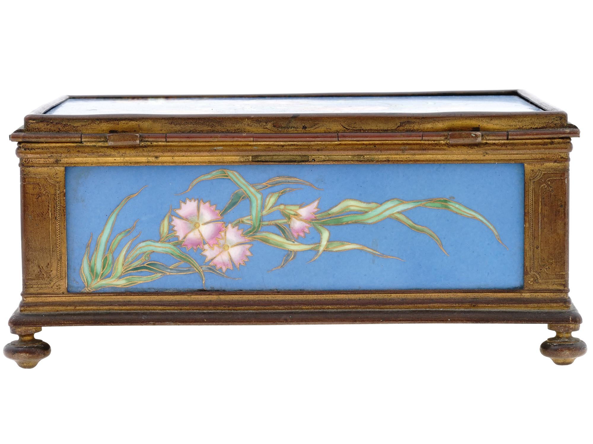 ANTIQUE MEIJI JAPAN CLOISONNE BOX BLUE BACKGROUND PIC-4