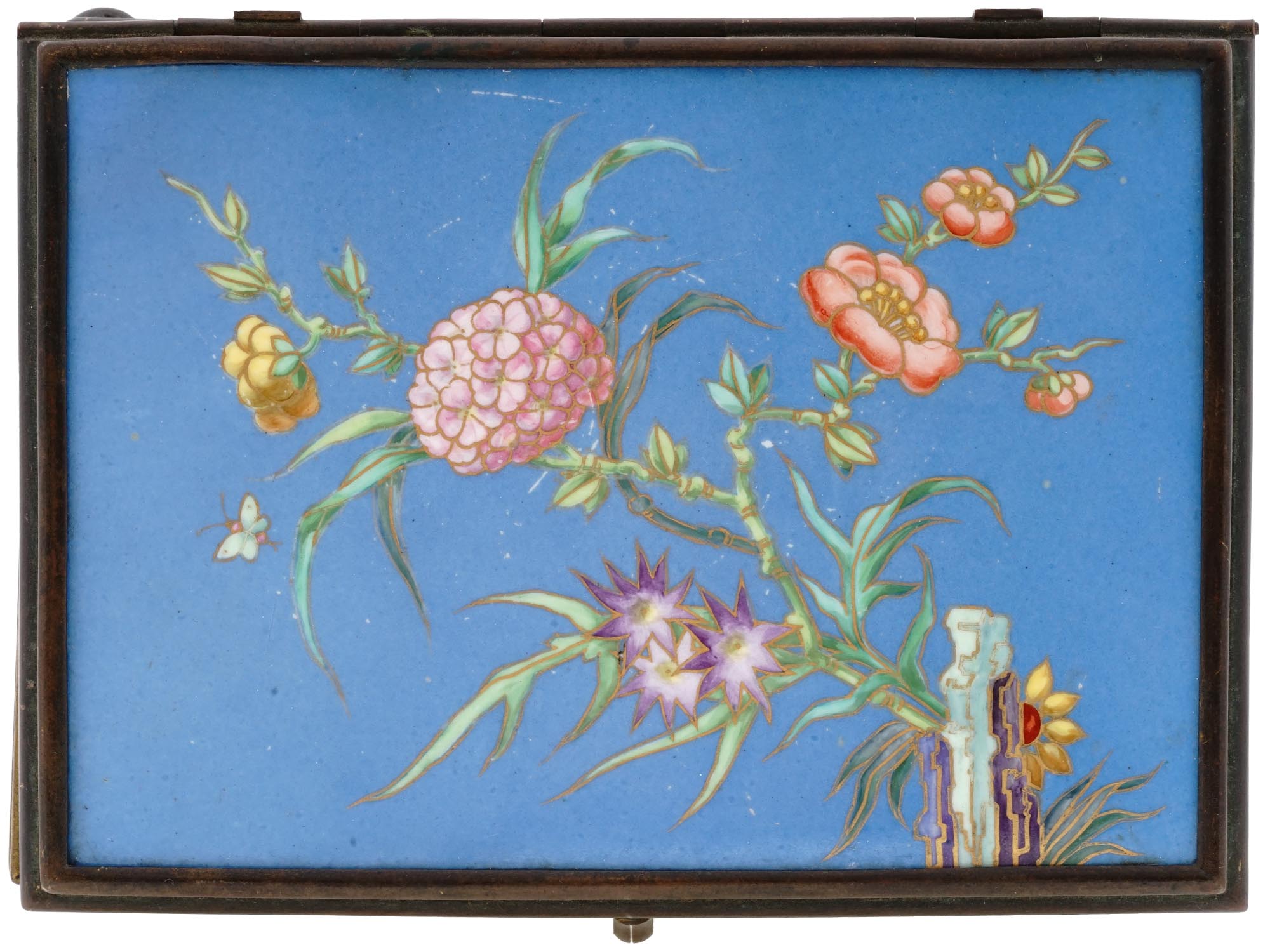 ANTIQUE MEIJI JAPAN CLOISONNE BOX BLUE BACKGROUND PIC-5