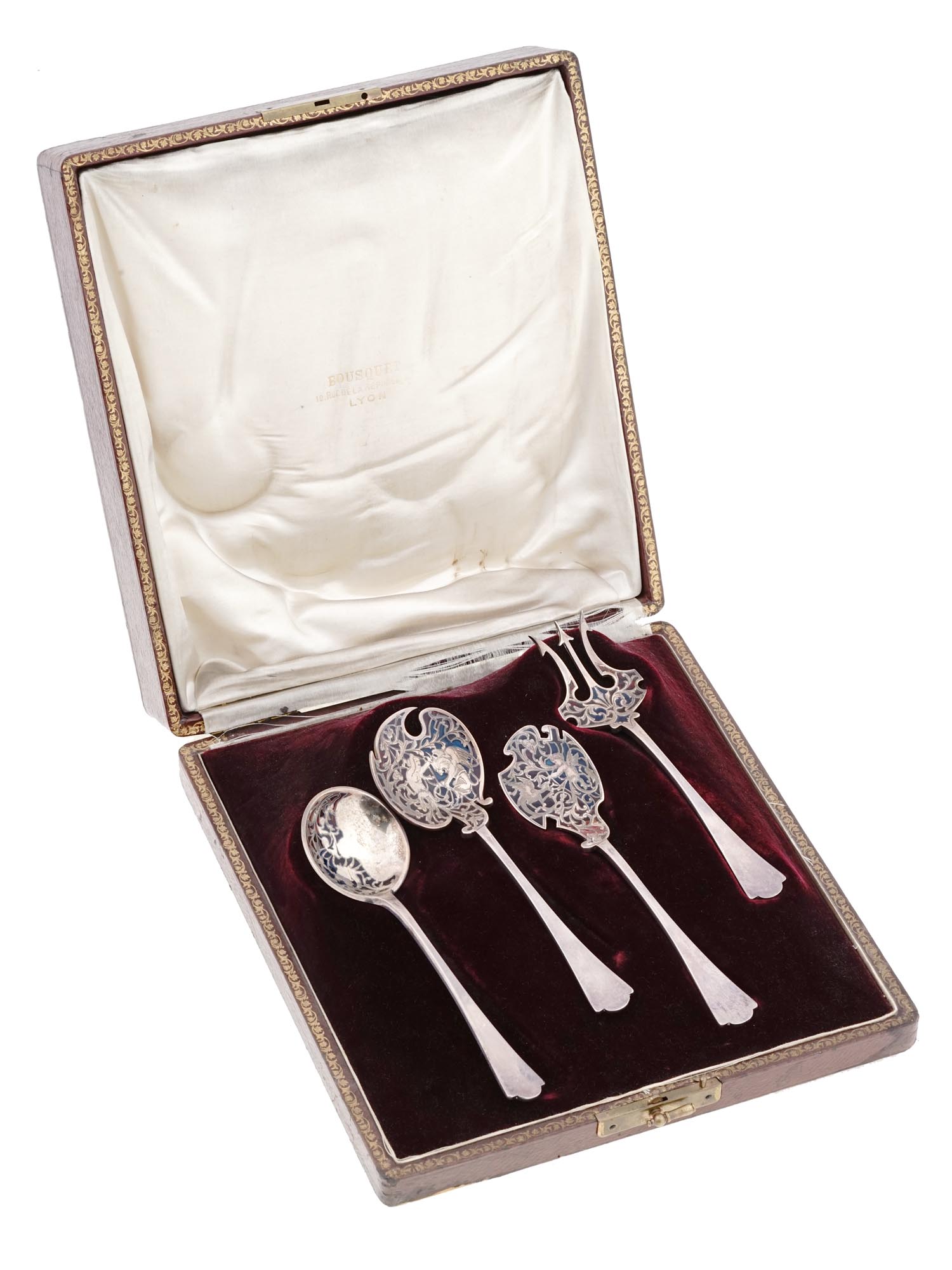 ANTIQUE FRENCH SILVER PLIQUE A JOUR SERVING SET PIC-0