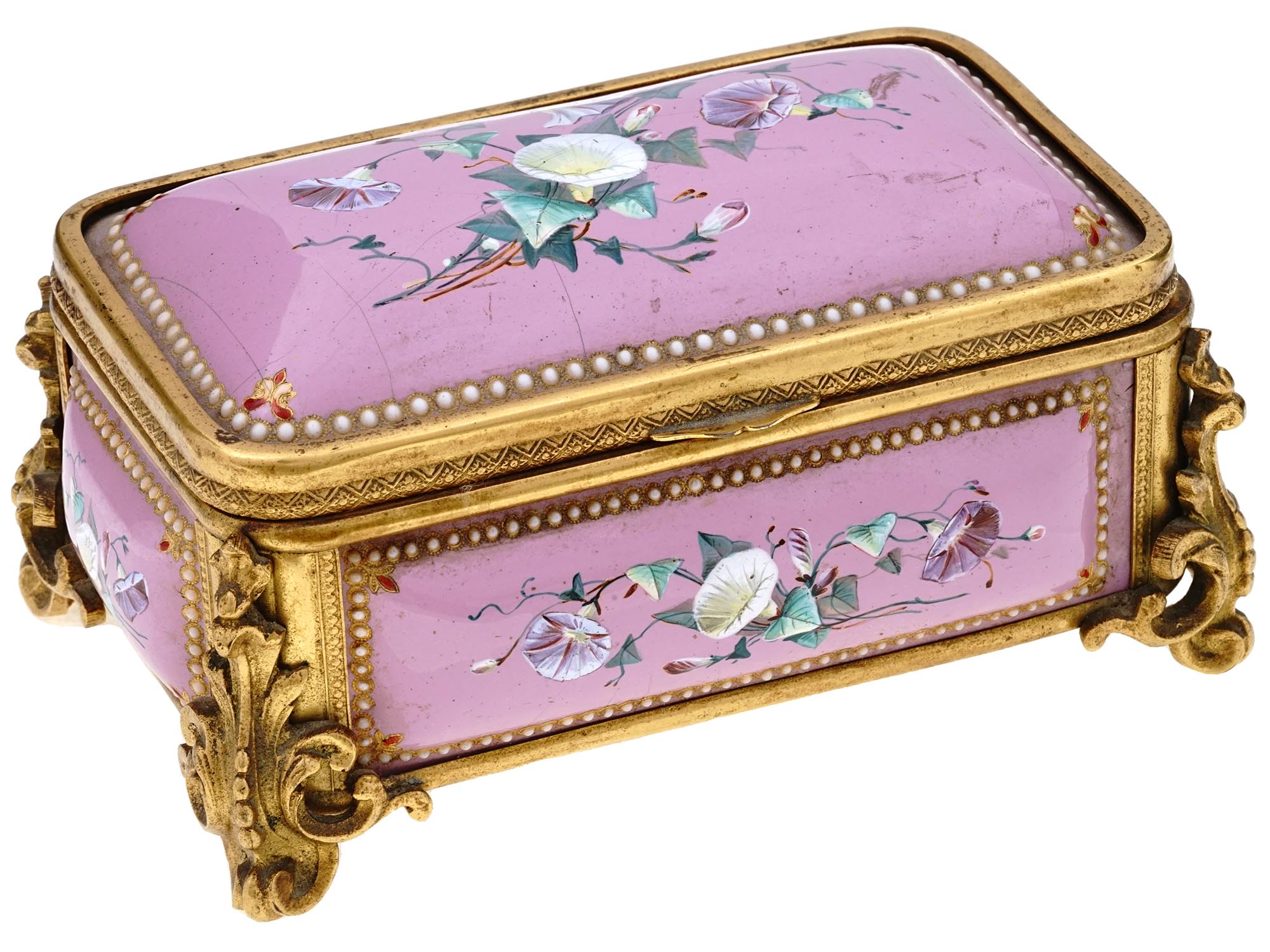 ANTIQUE 19TH C FRENCH ENAMEL AND GILT BRONZE BOX PIC-0