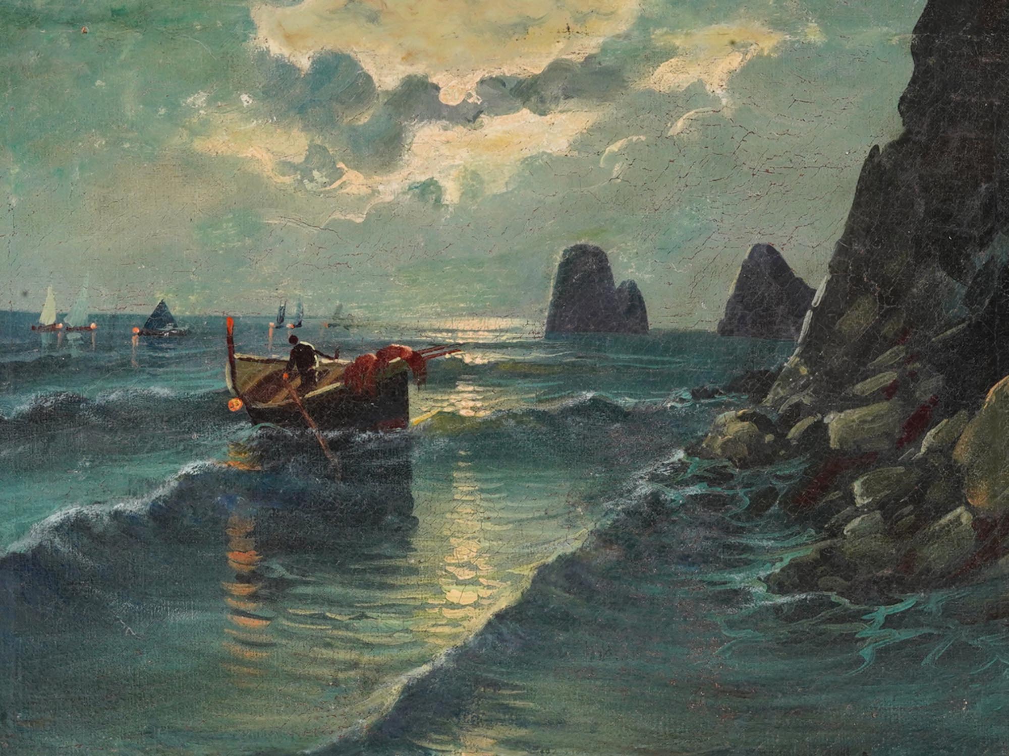 ITALIAN SEASCAPE OIL PAINTING BY AMBROGIO COLOMBO PIC-1