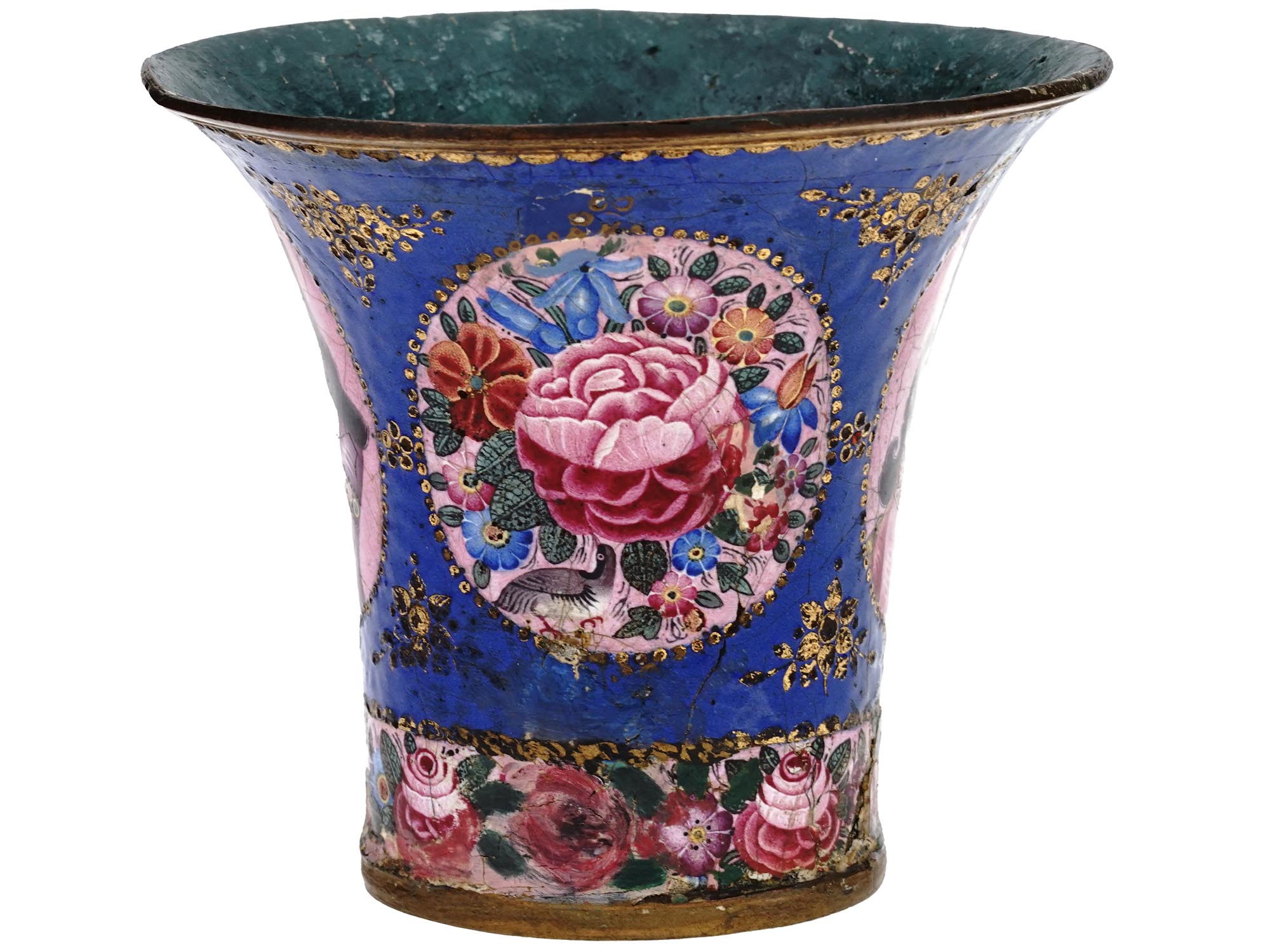 PERSIAN QAJAR PAINTED ENAMEL ON COPPER QALYAN CUP PIC-1