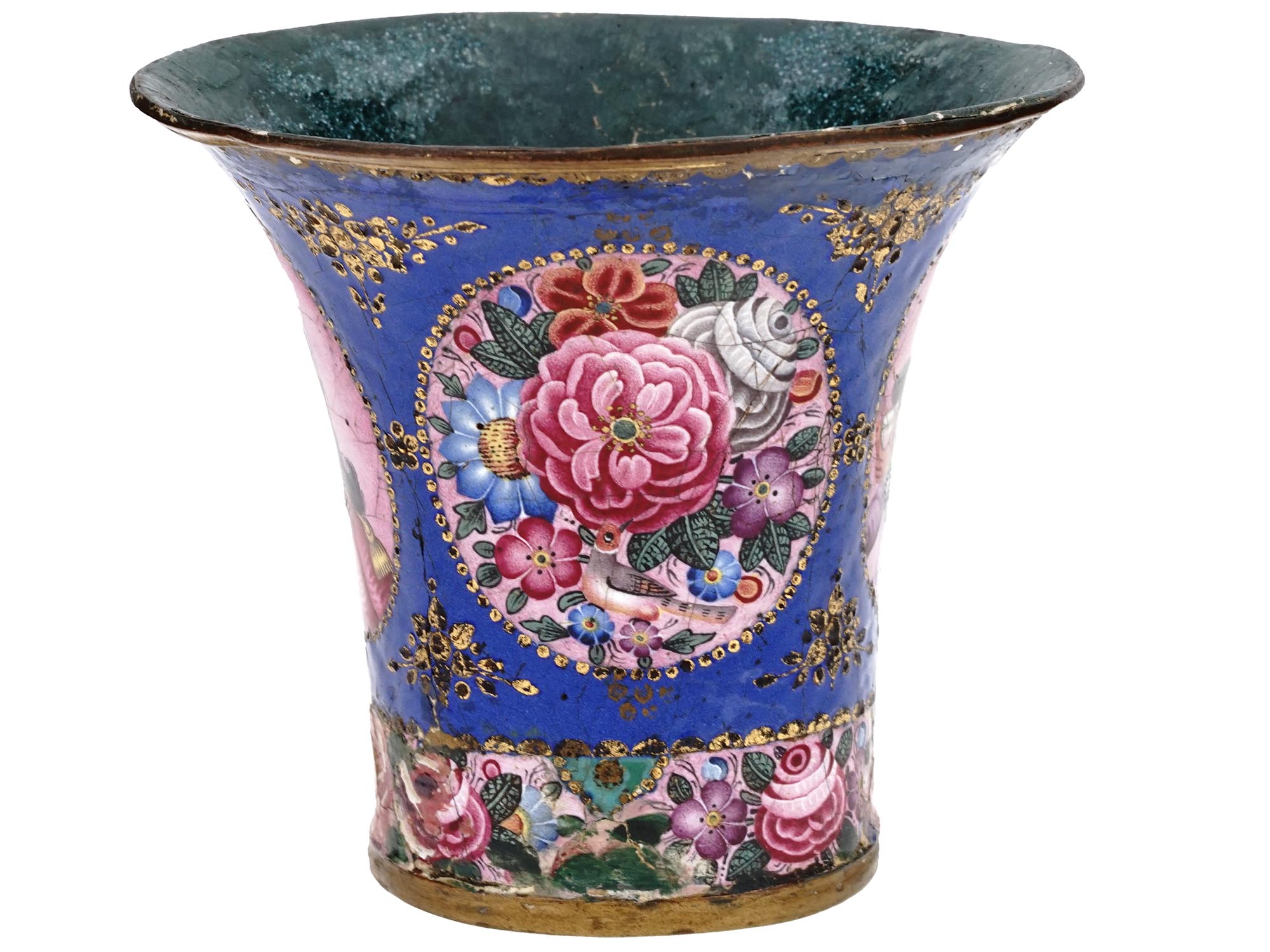 PERSIAN QAJAR PAINTED ENAMEL ON COPPER QALYAN CUP PIC-3