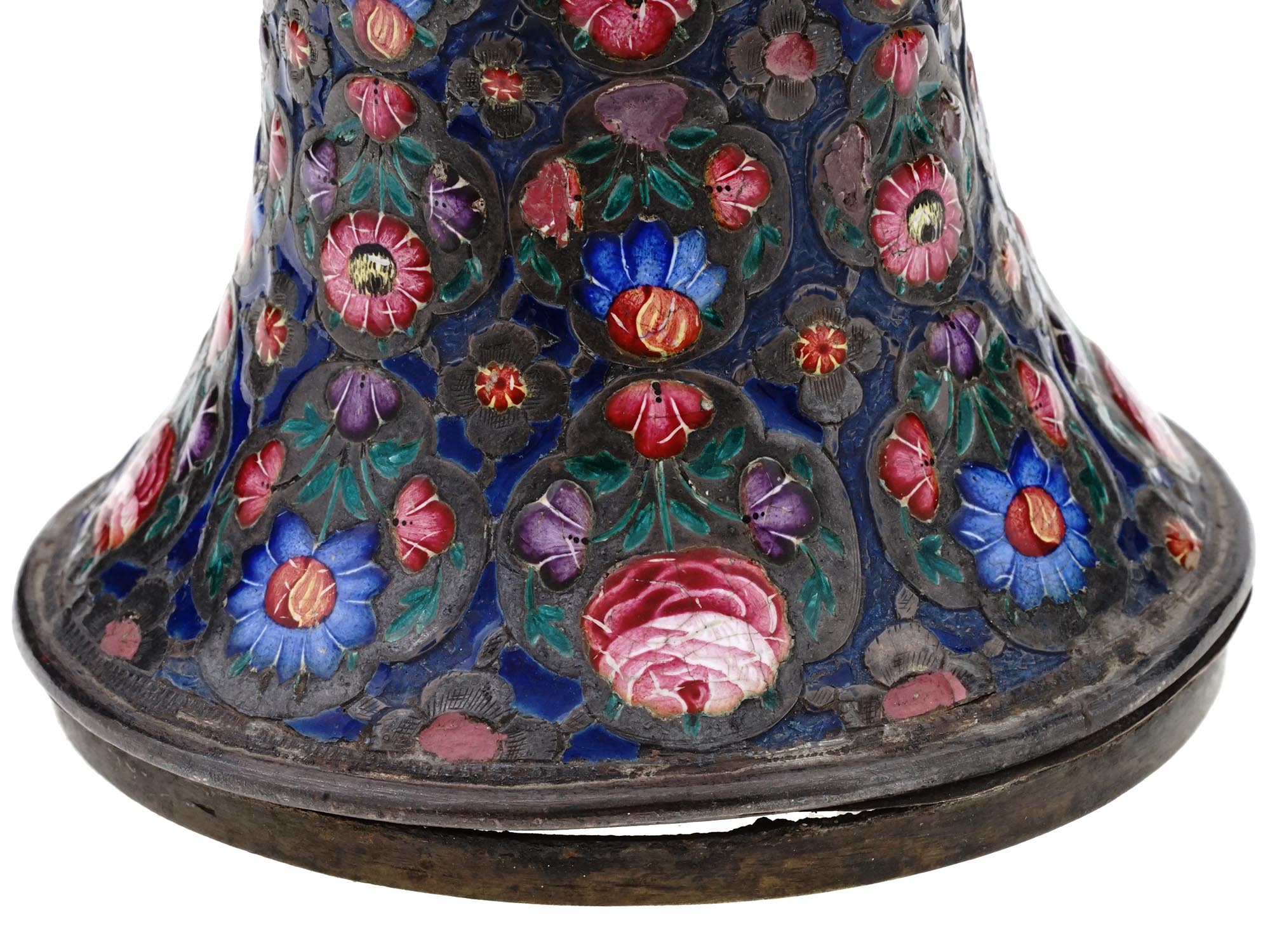 PERSIAN QAJAR SILVER ENAMEL AND WOOD QALYAN BOWL PIC-5