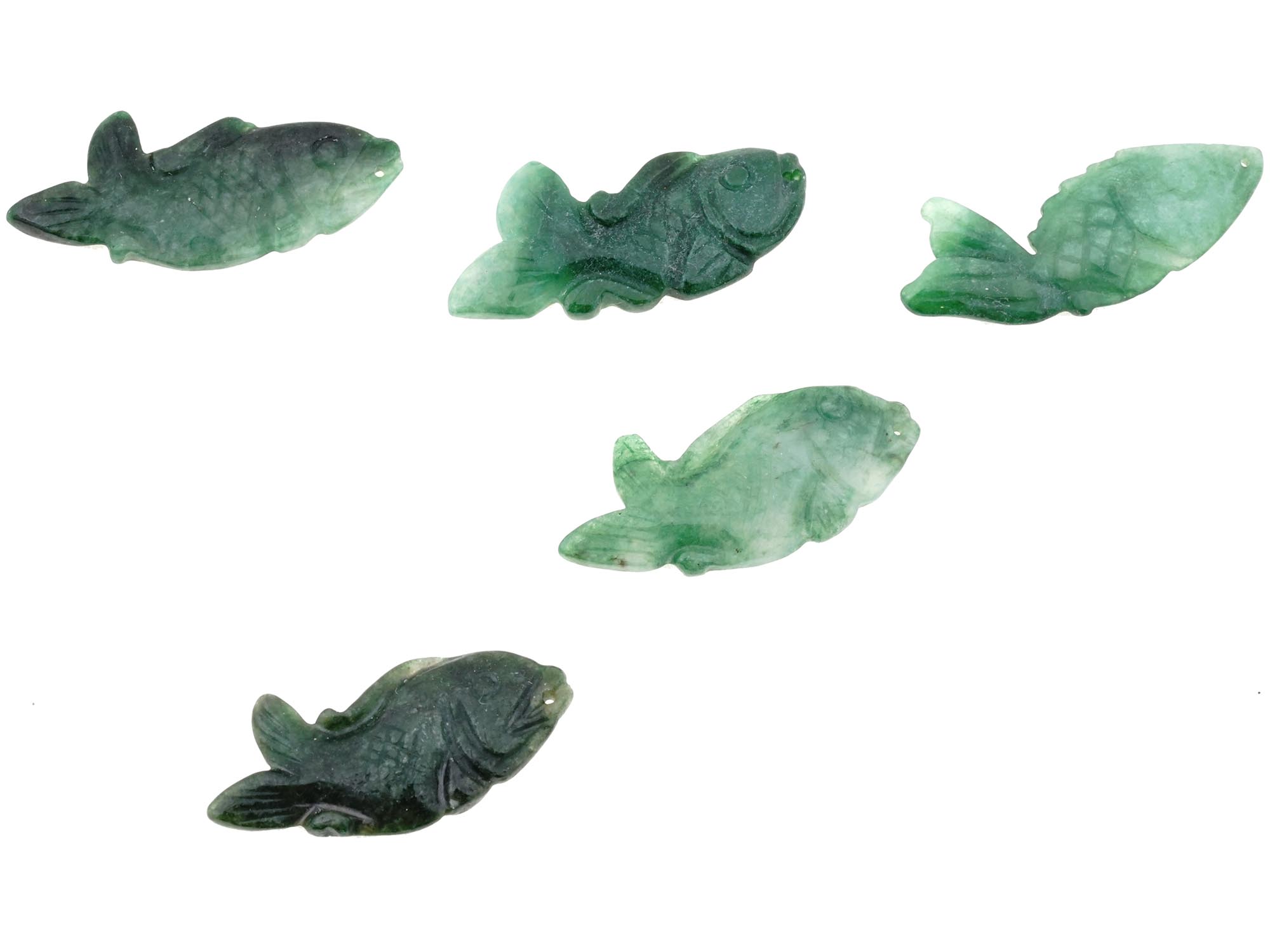 GROUP OF ASIAN FISH CARVED JADE AMULETS PENDANTS PIC-0