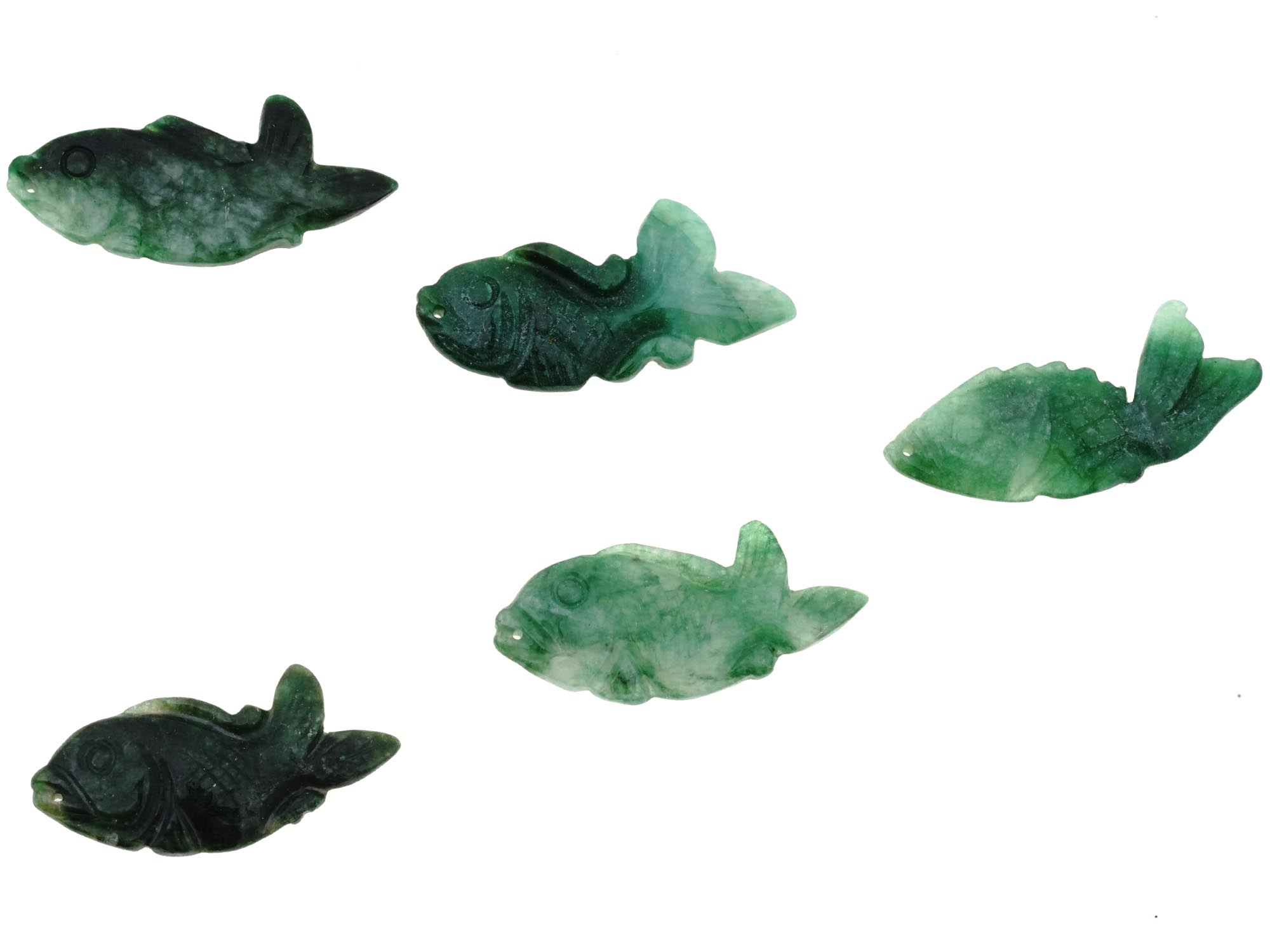 GROUP OF ASIAN FISH CARVED JADE AMULETS PENDANTS PIC-1