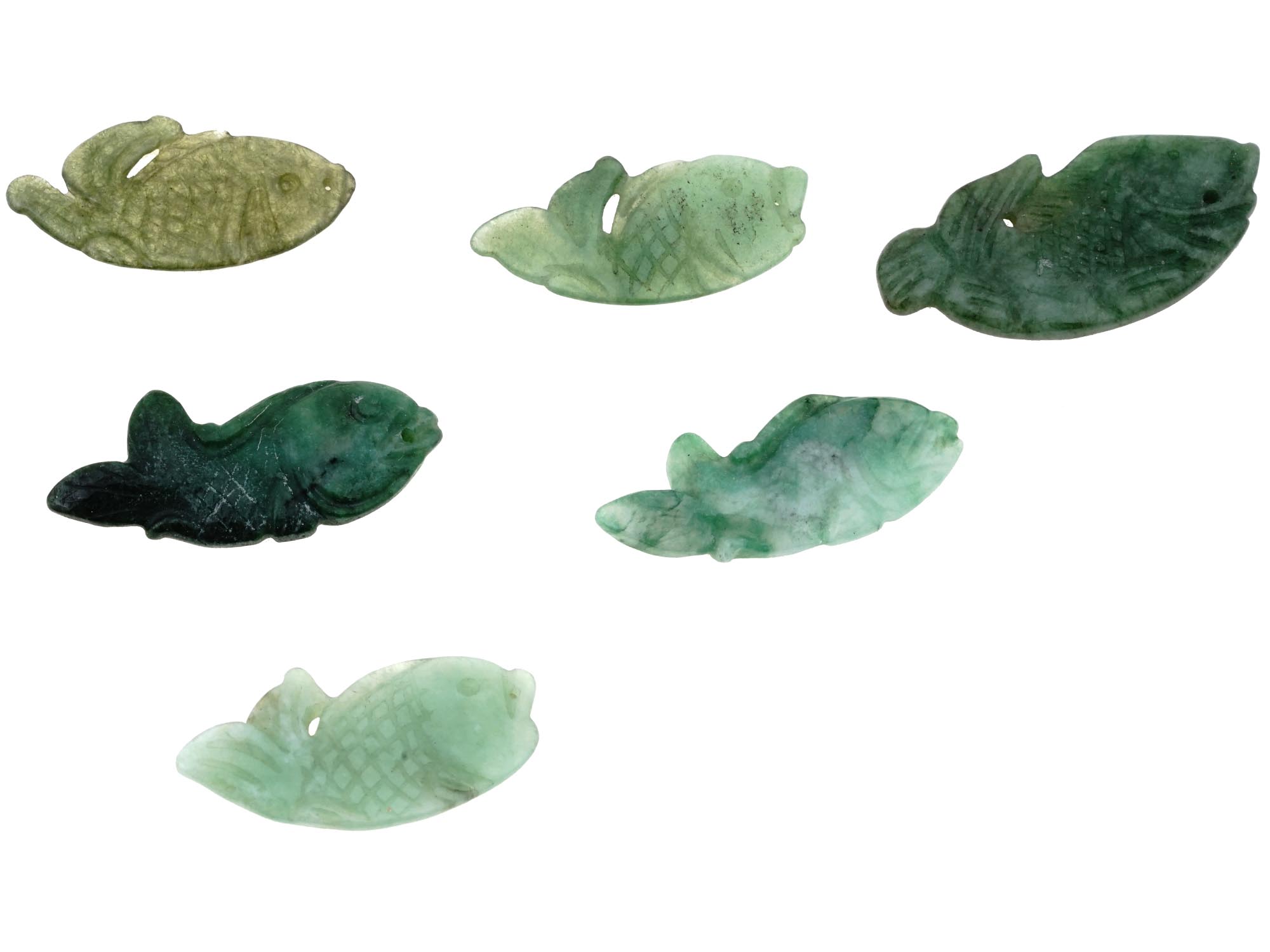 GROUP OF ASIAN FISH CARVED JADE AMULETS PENDANTS PIC-0