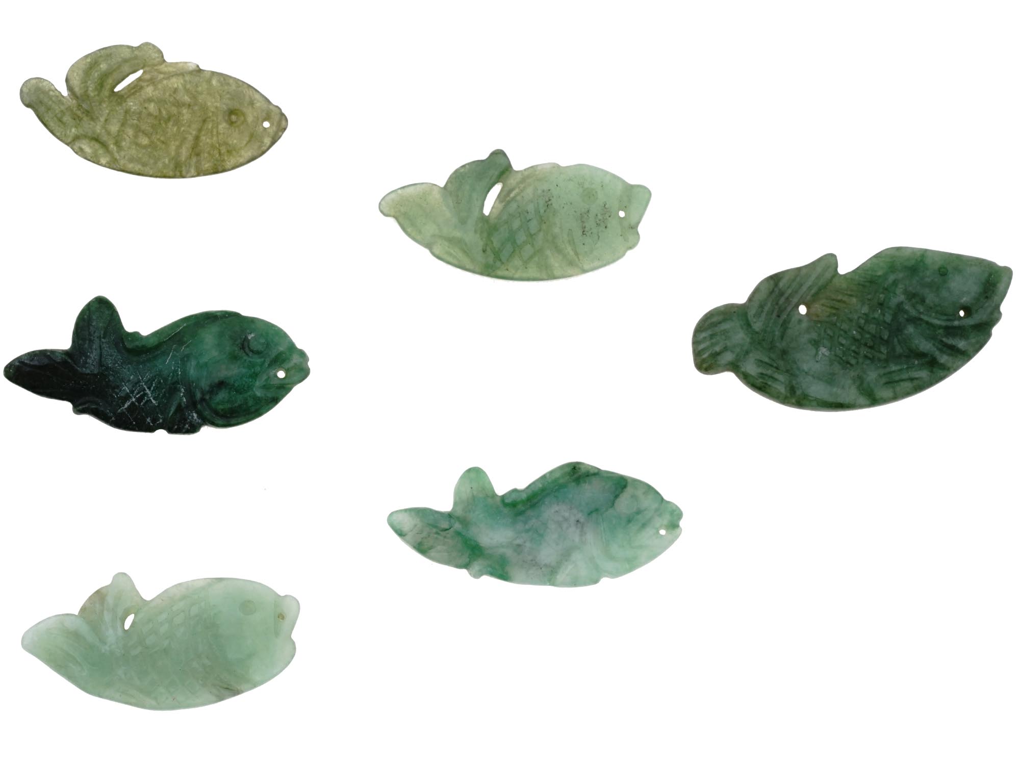 GROUP OF ASIAN FISH CARVED JADE AMULETS PENDANTS PIC-1