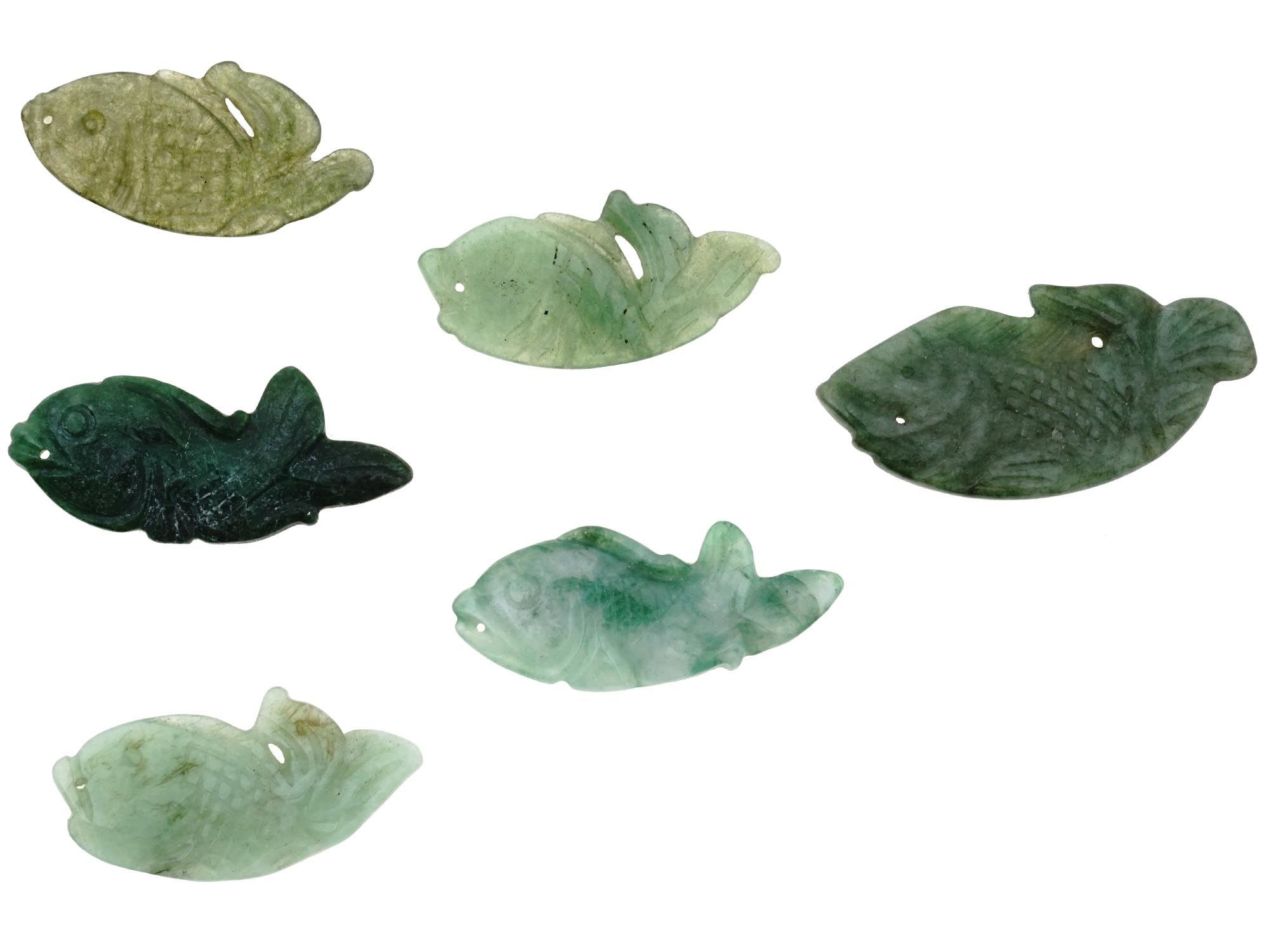 GROUP OF ASIAN FISH CARVED JADE AMULETS PENDANTS PIC-2