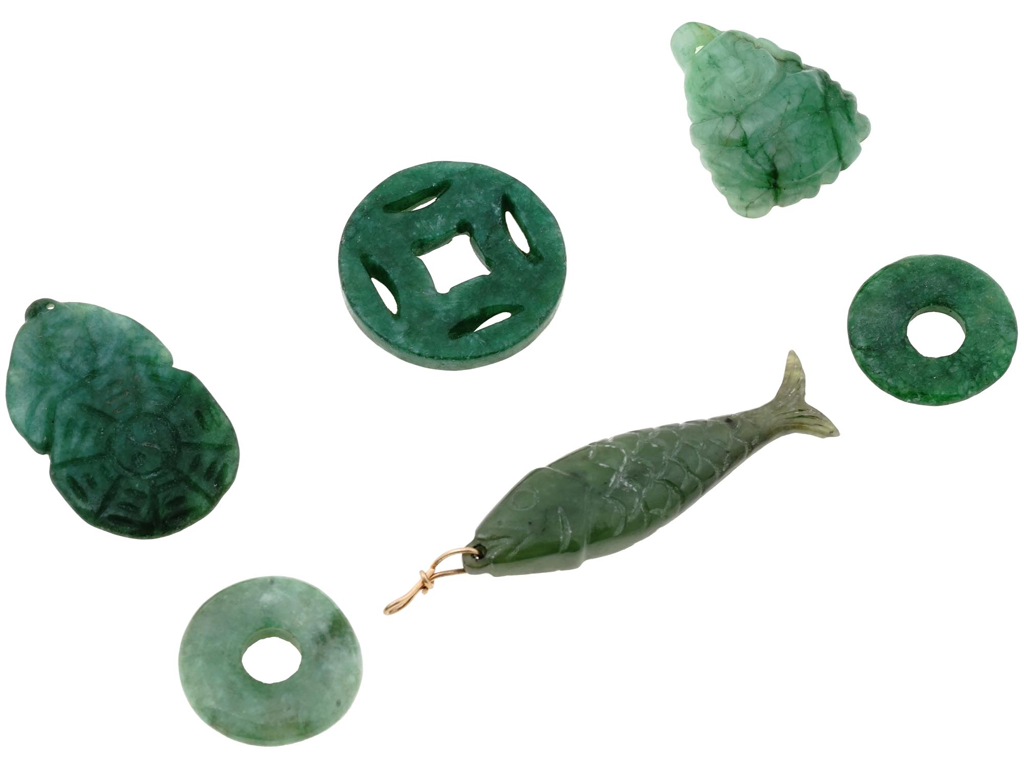 GROUP OF ASIAN HAND CARVED JADE AMULETS PENDANTS PIC-0