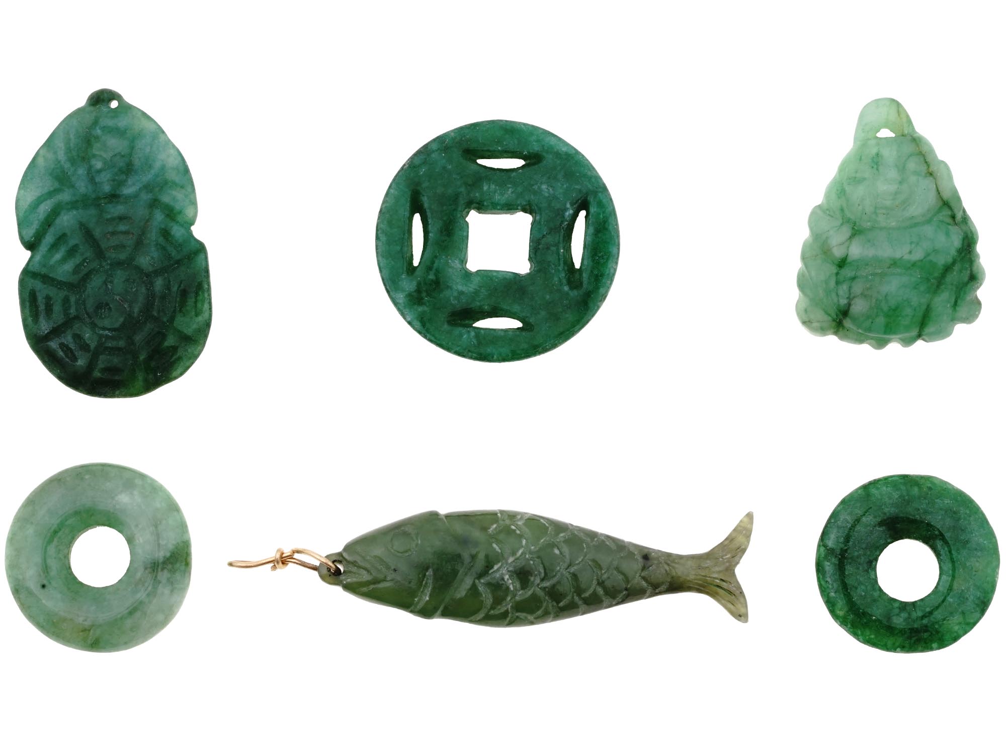 GROUP OF ASIAN HAND CARVED JADE AMULETS PENDANTS PIC-1